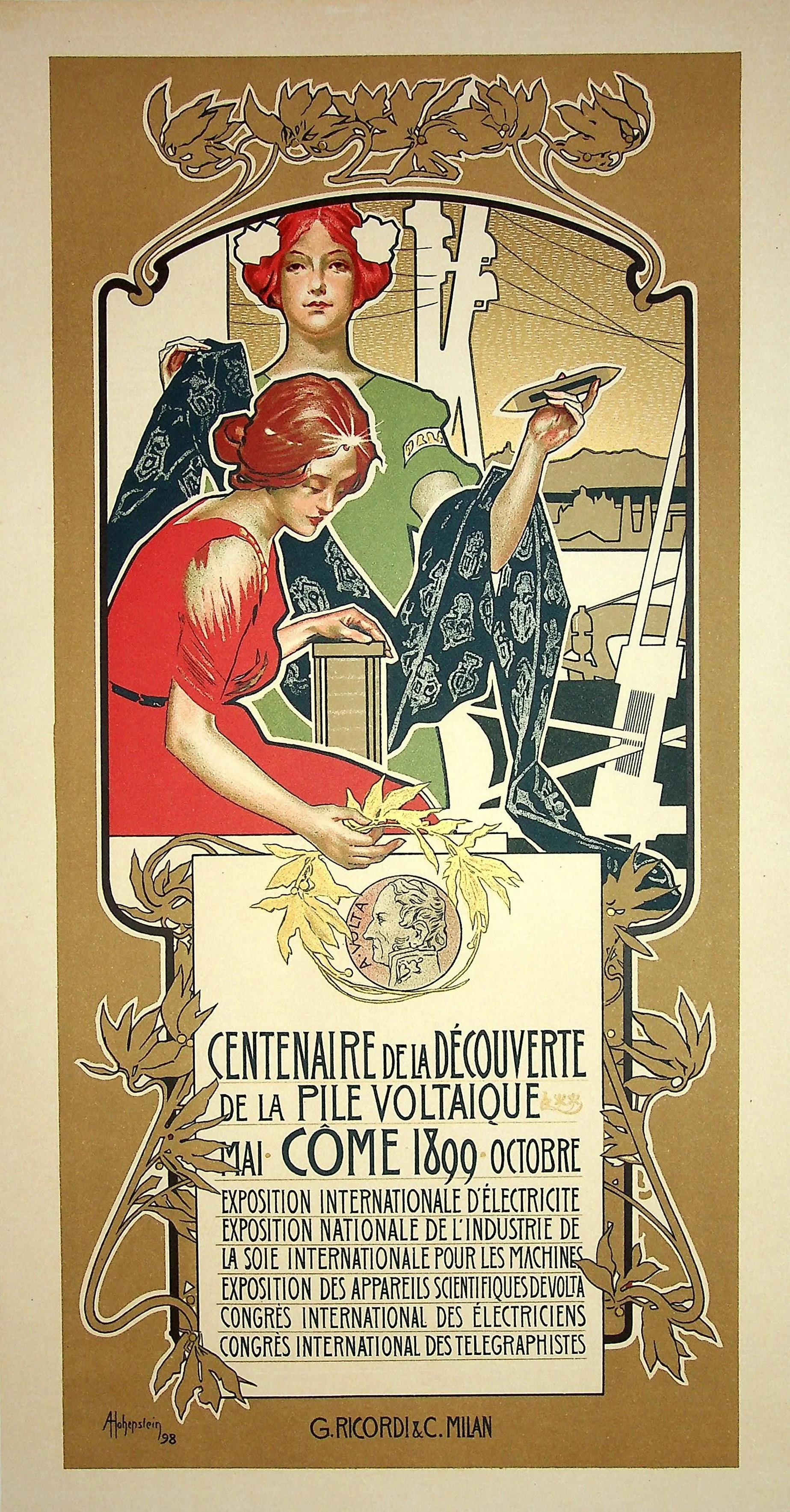 Adolfo HOHENSTEIN : La découverte de la pile voltaïque, Lithographie originale signée - Image 3