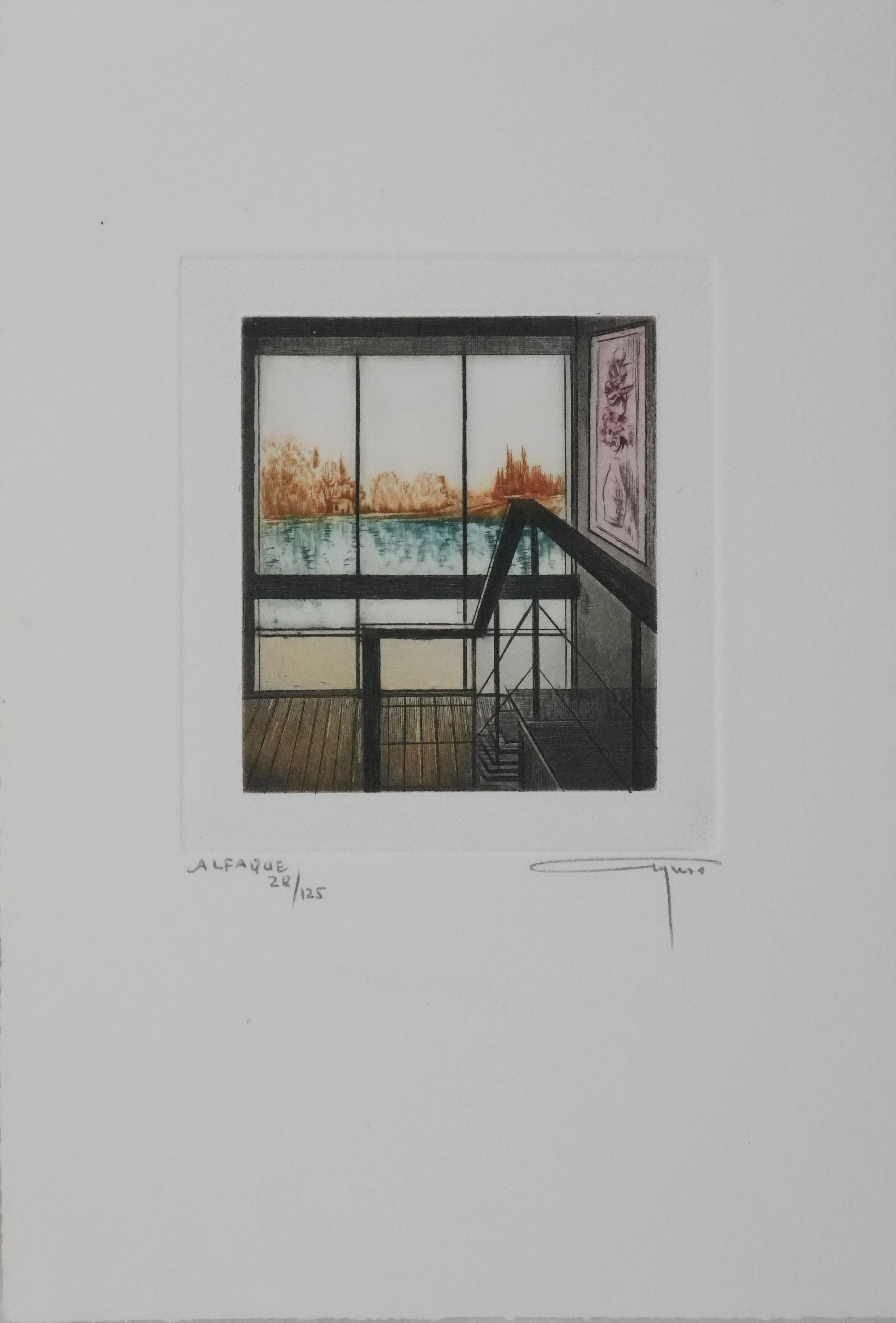 Alfonso AYUSO : Vue sur le lac, Gravure originale signée