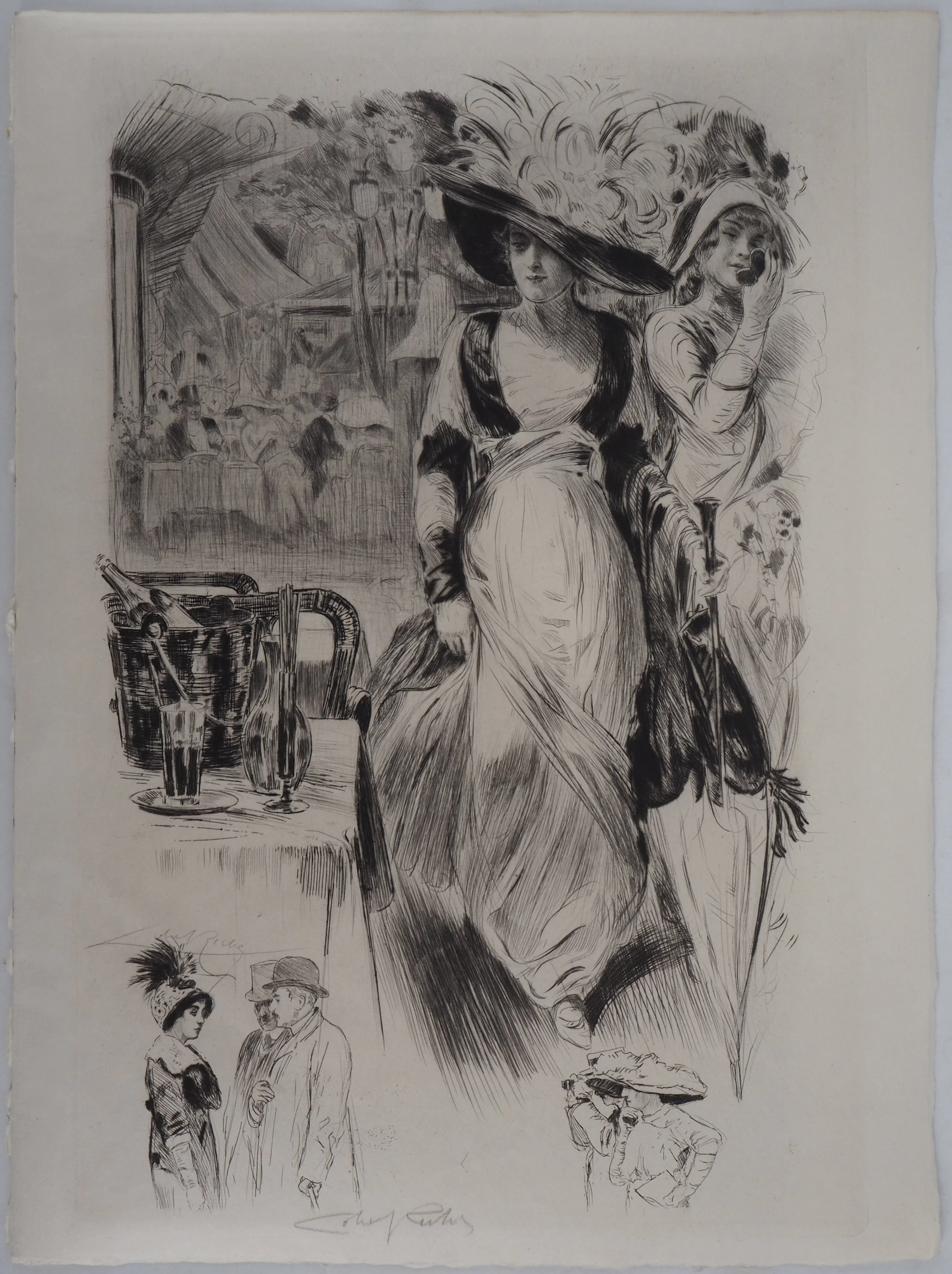 Alméry LOBEL-RICHE : La sortie élégante, Gravure originale signée