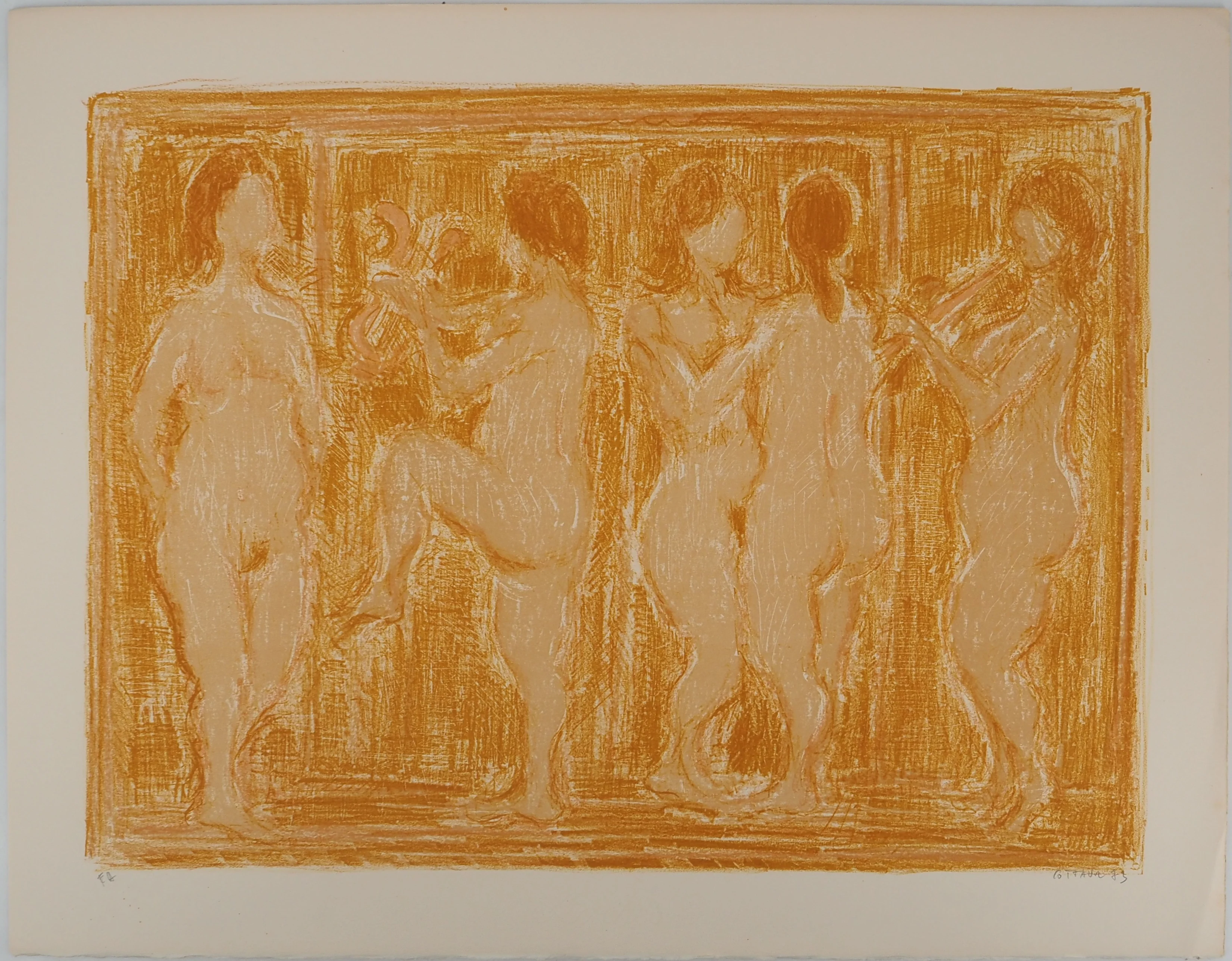 André COTTAVOZ : Mélodie à la harpe, Lithographie originale signée