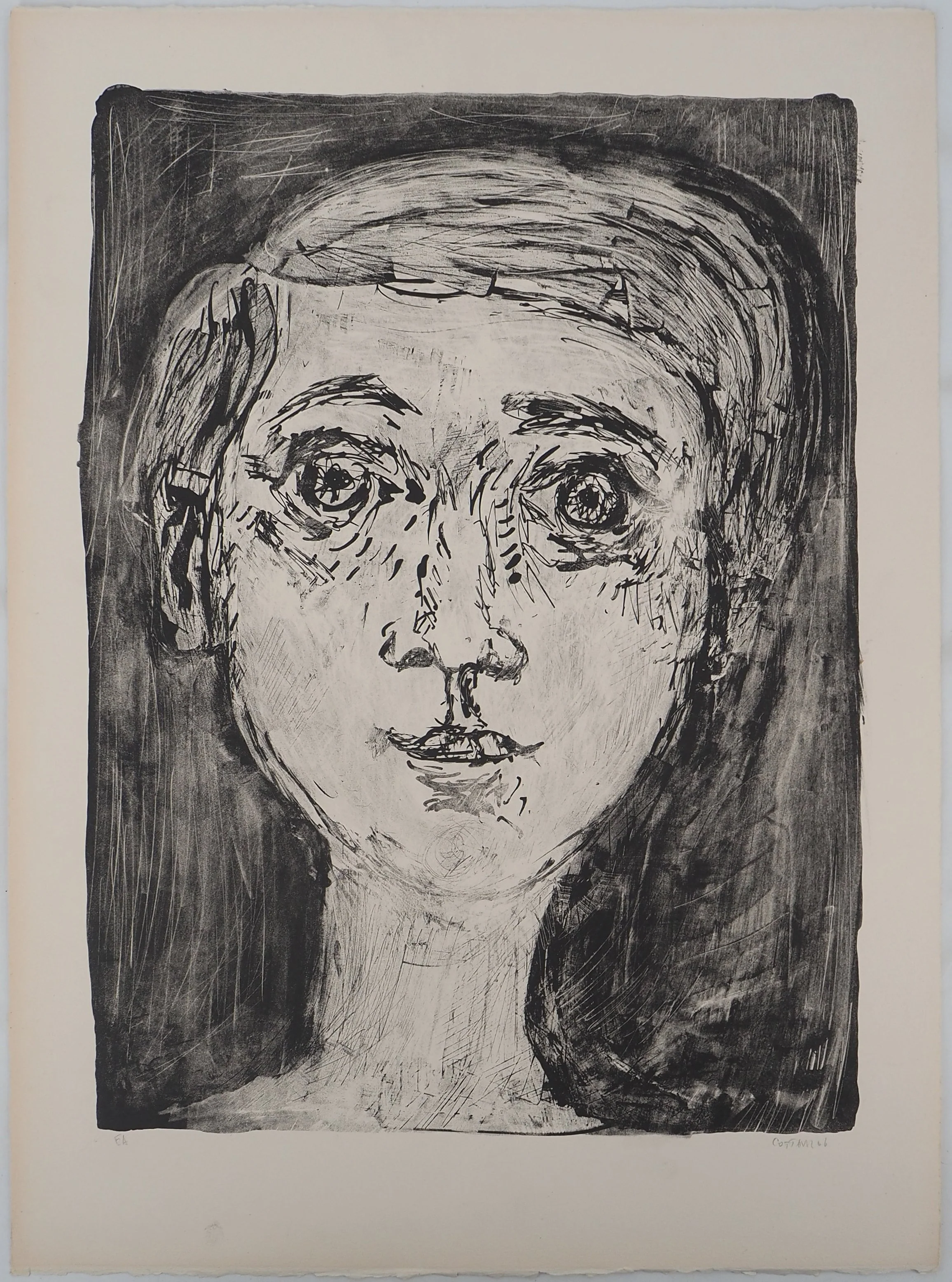 André COTTAVOZ : Portrait de jeune homme, Lithographie originale signée