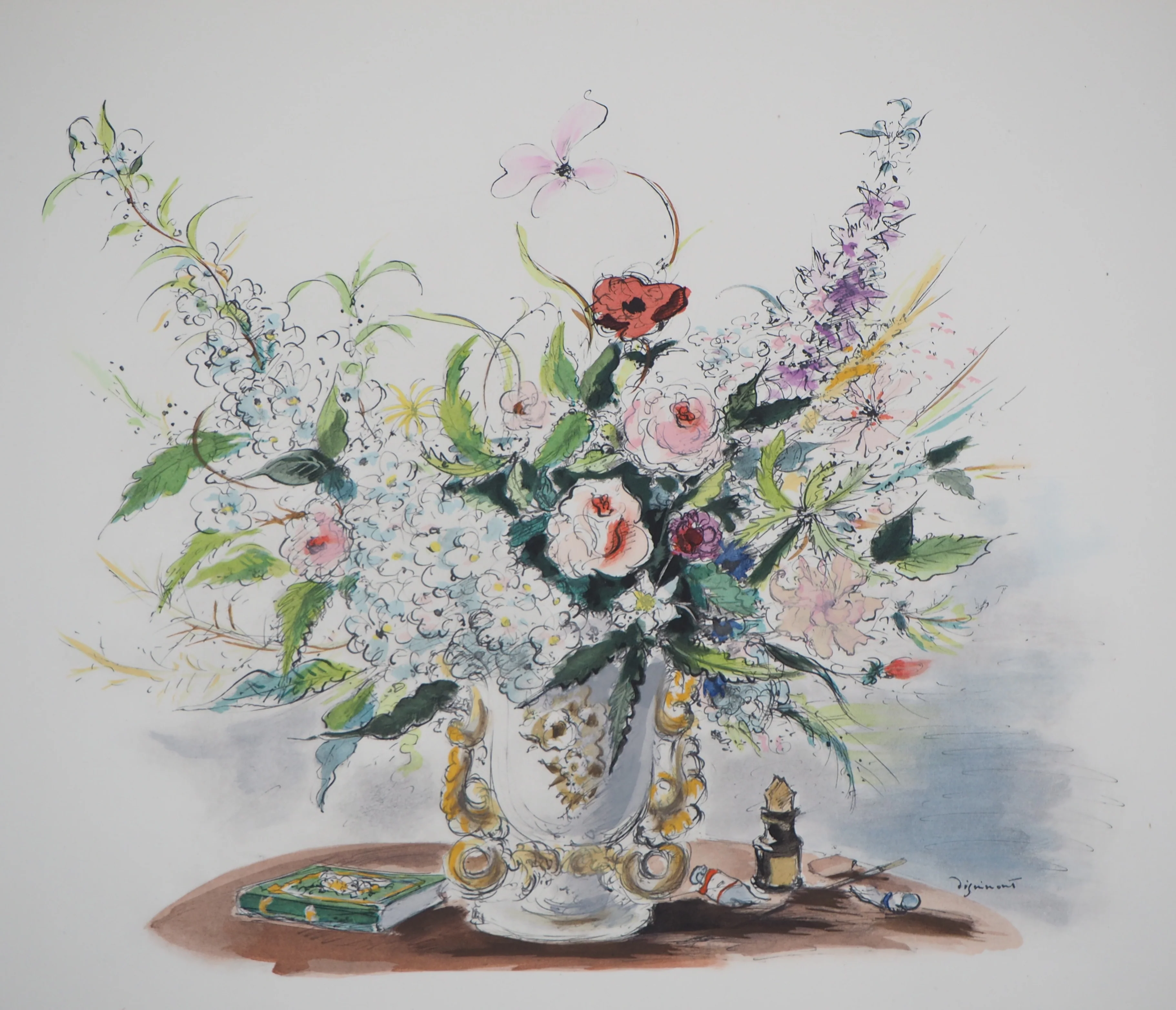 André DIGNIMONT : Bouquet romantique, Lithographie originale signée - Image 2