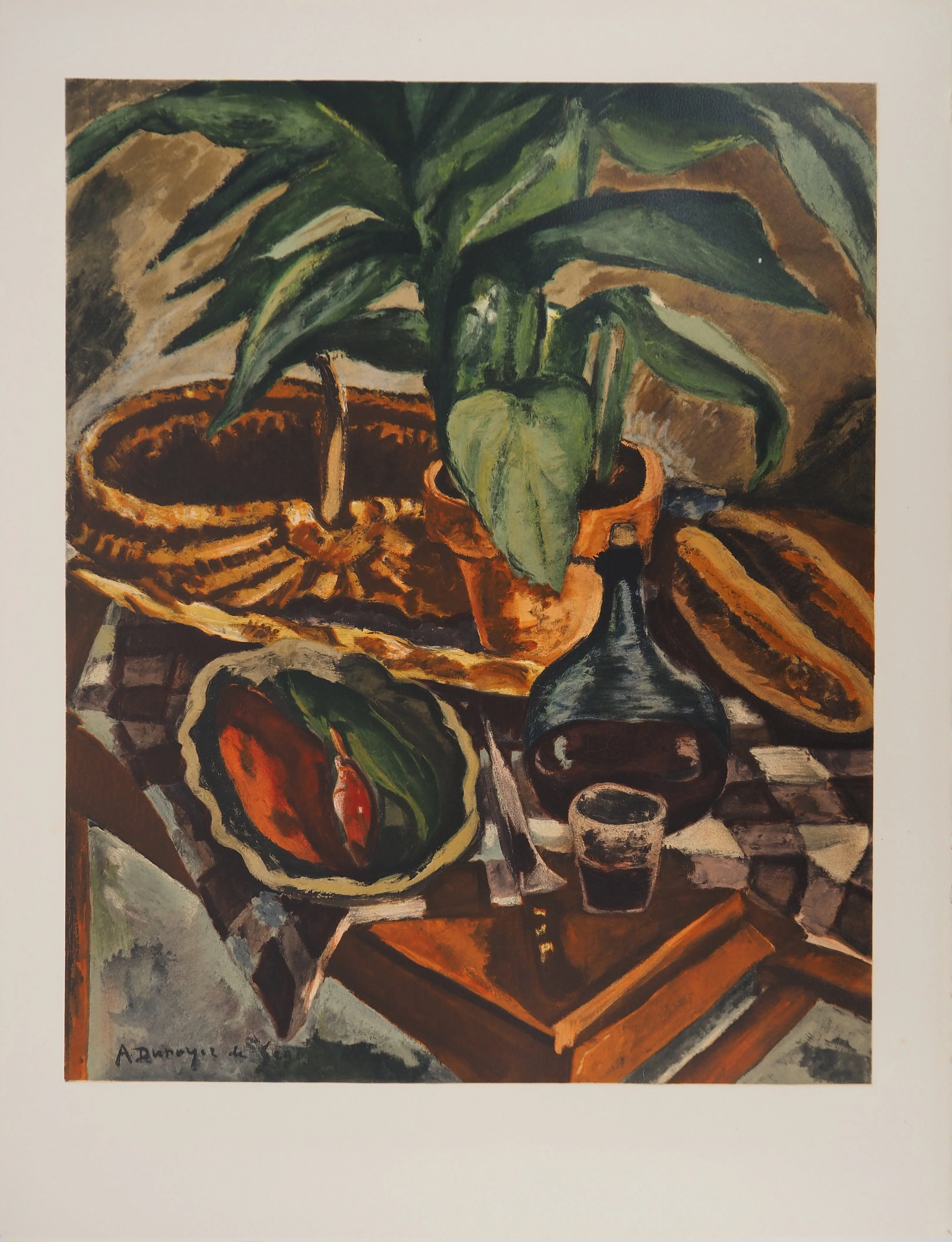 André DUNOYER DE SEGONZAC : Nature morte au panier, Lithographie signée