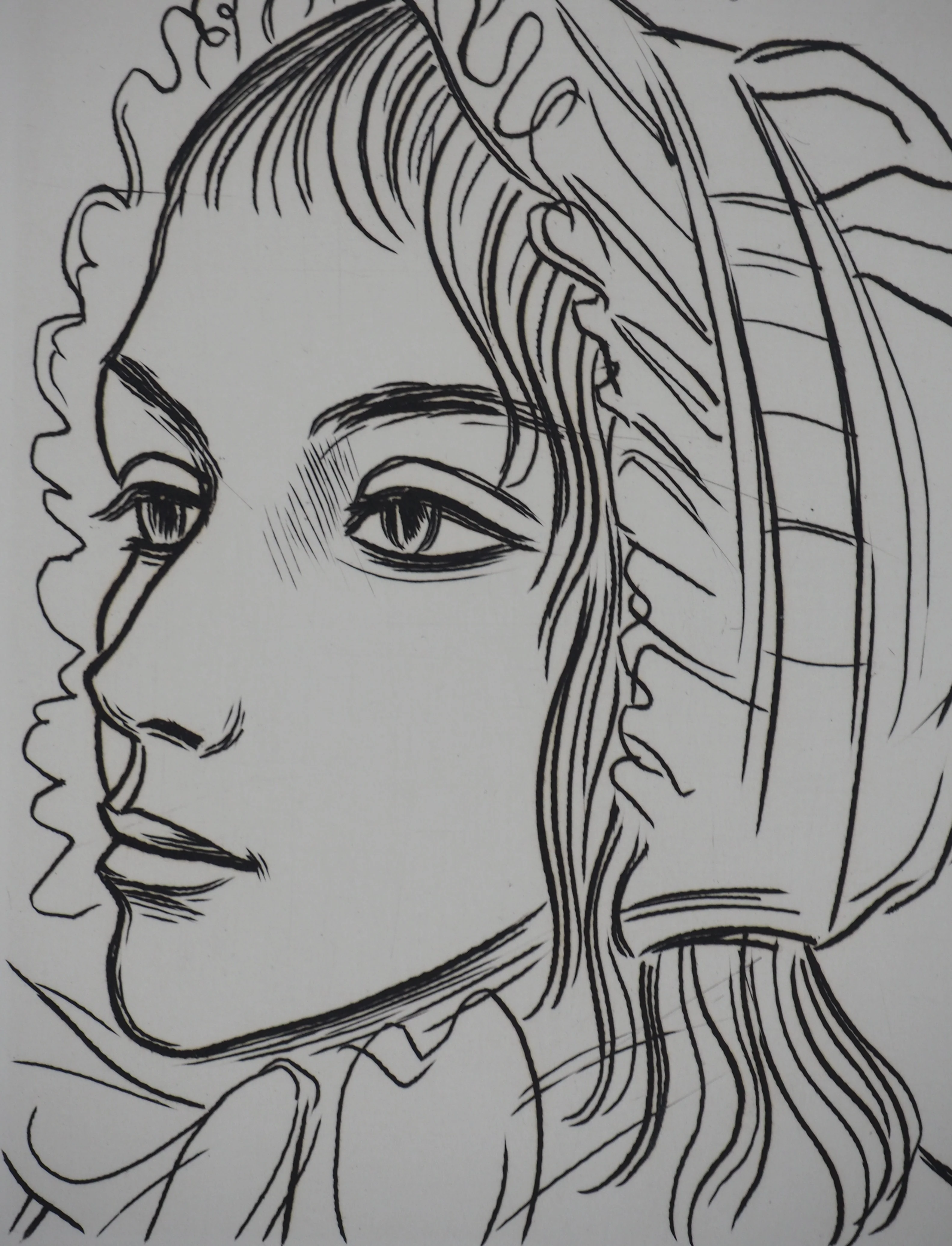 André JACQUEMIN : Portrait d’une femme au bonnet, Gravure originale signée - Image 4