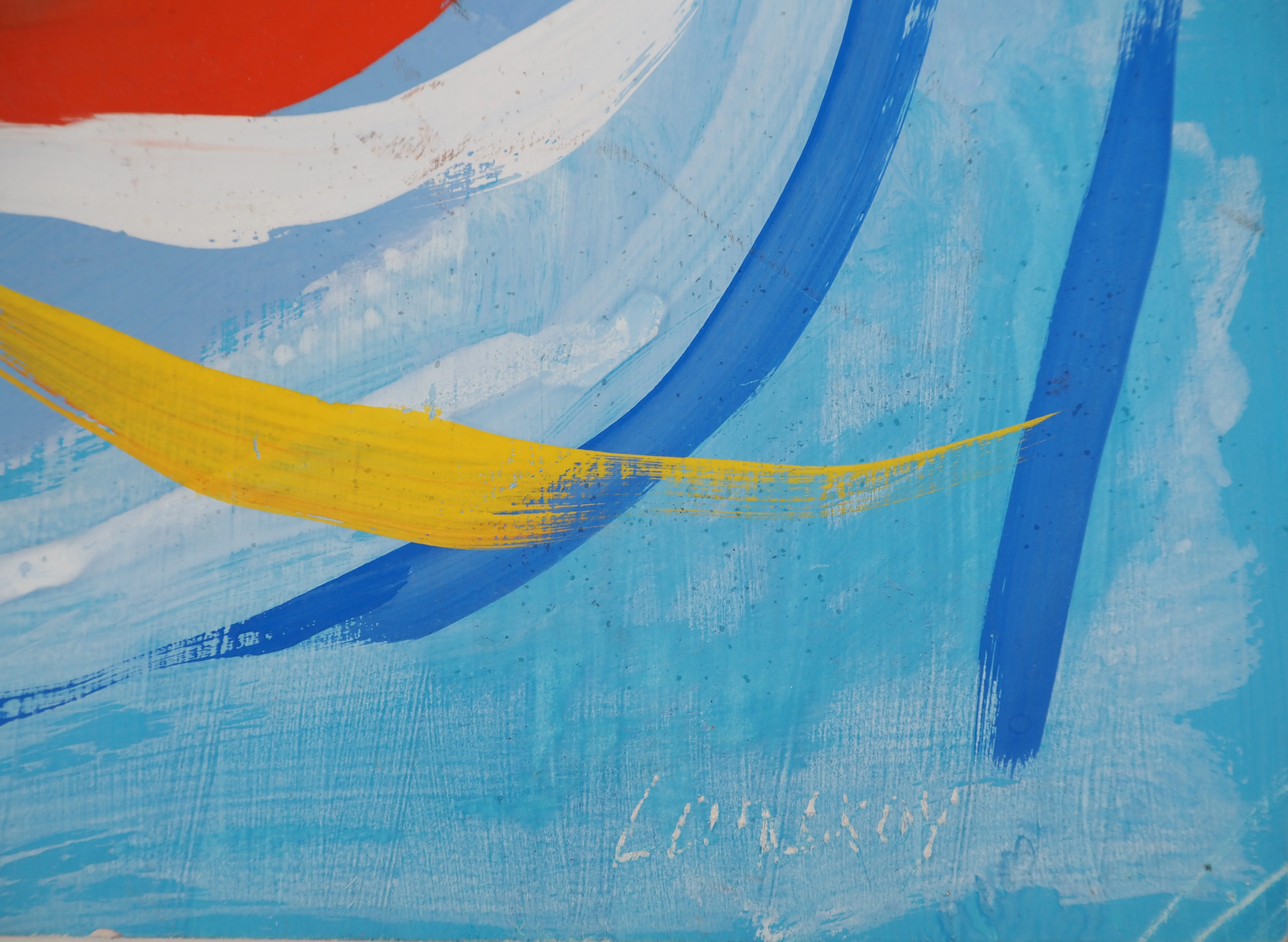 André LANSKOY : Composition abstraite sur fond bleu, Gouache originale signée - Image 9