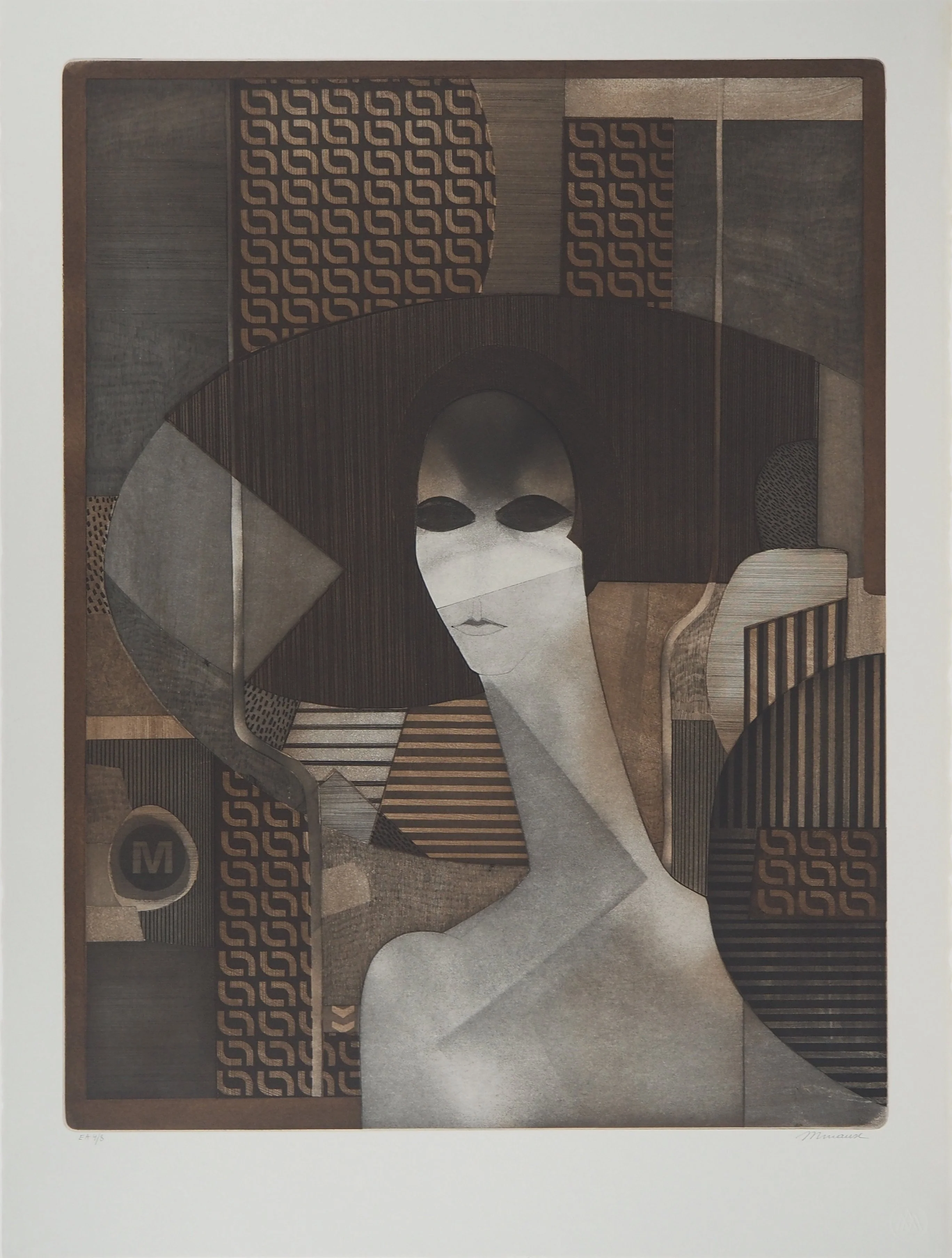 André MINAUX : Portrait aux yeux noirs, Gravure originale signée