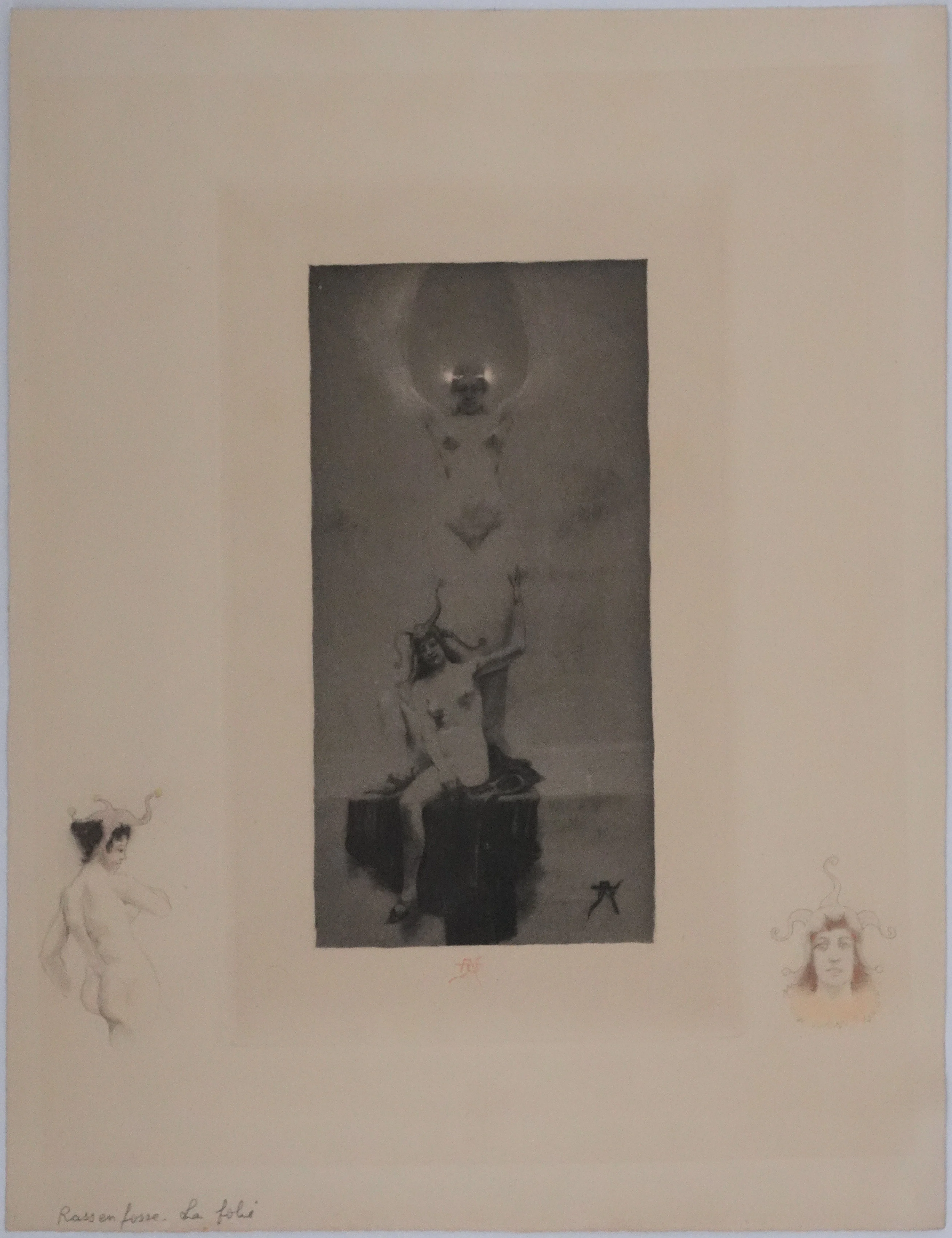 Armand RASSENFOSSE : La folie gardant la chimère, Gravure originale signée
