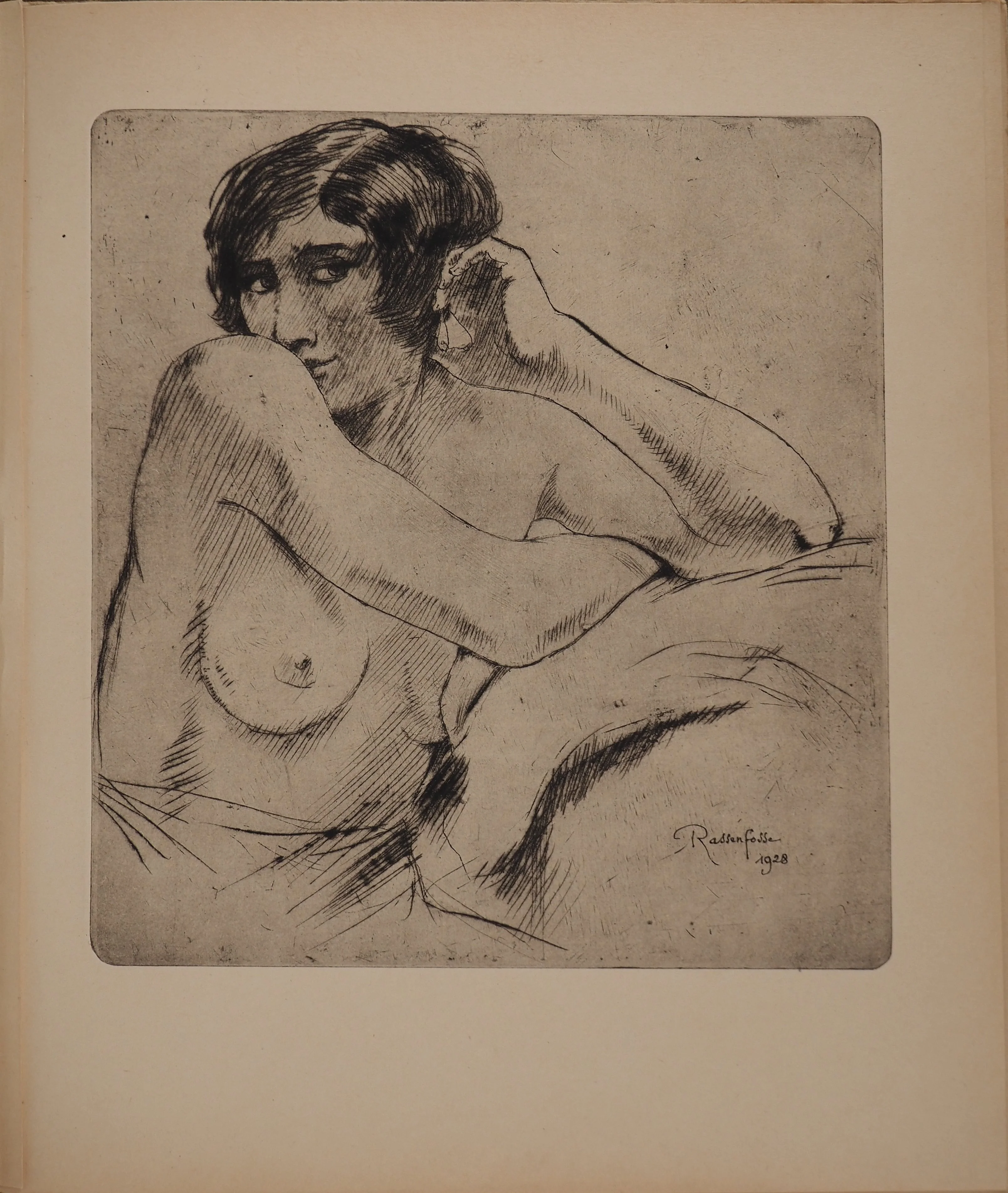 Armand RASSENFOSSE : Modèle accoudée, Gravure originale signée