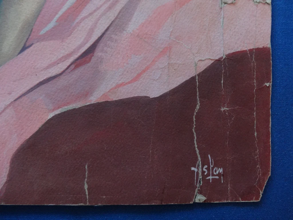 ASLAN : Pin, up in bed, Gouache et aquarelle signée - Image 2