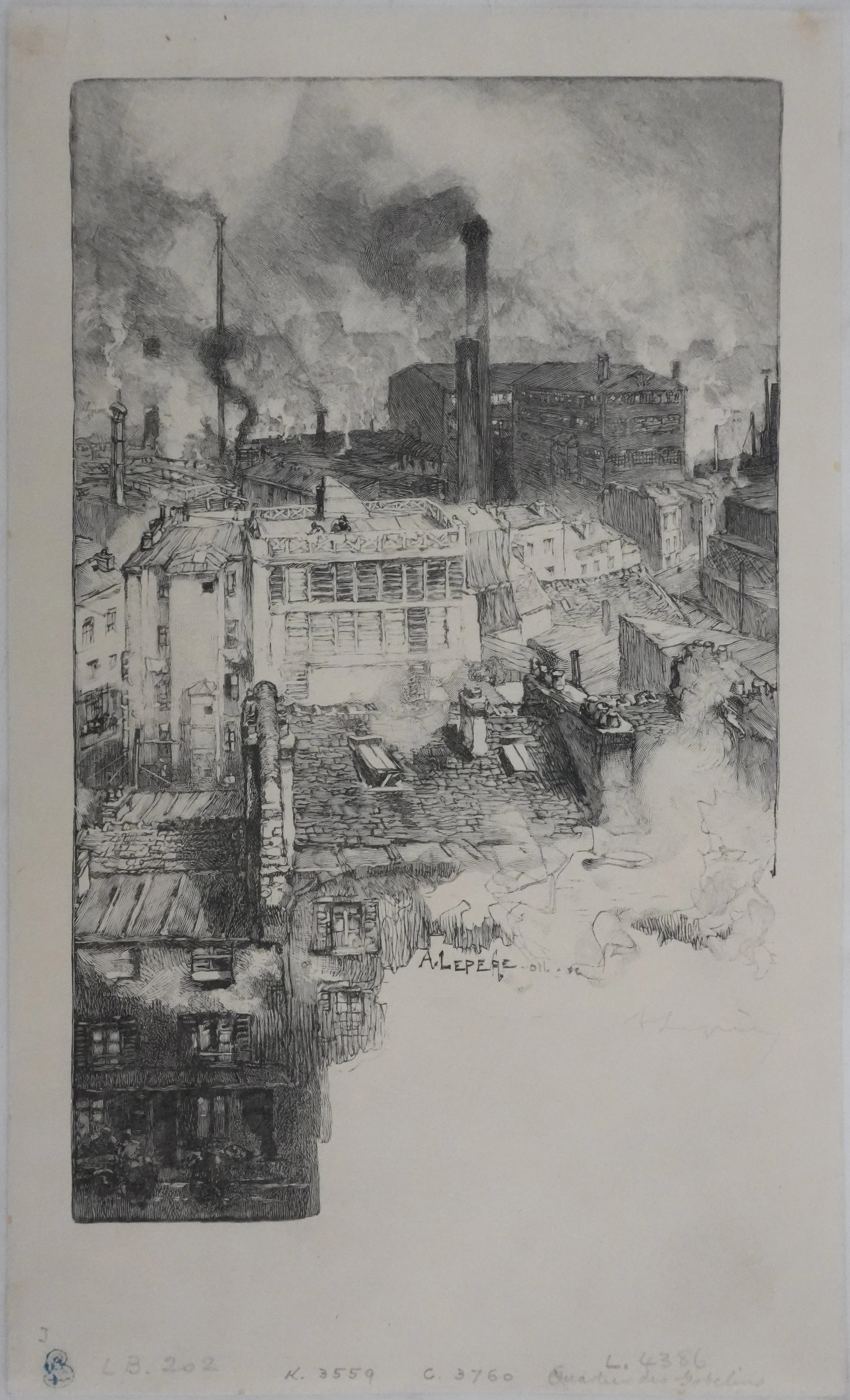 Auguste LEPERE : Sur les toits, Gravure originale signée
