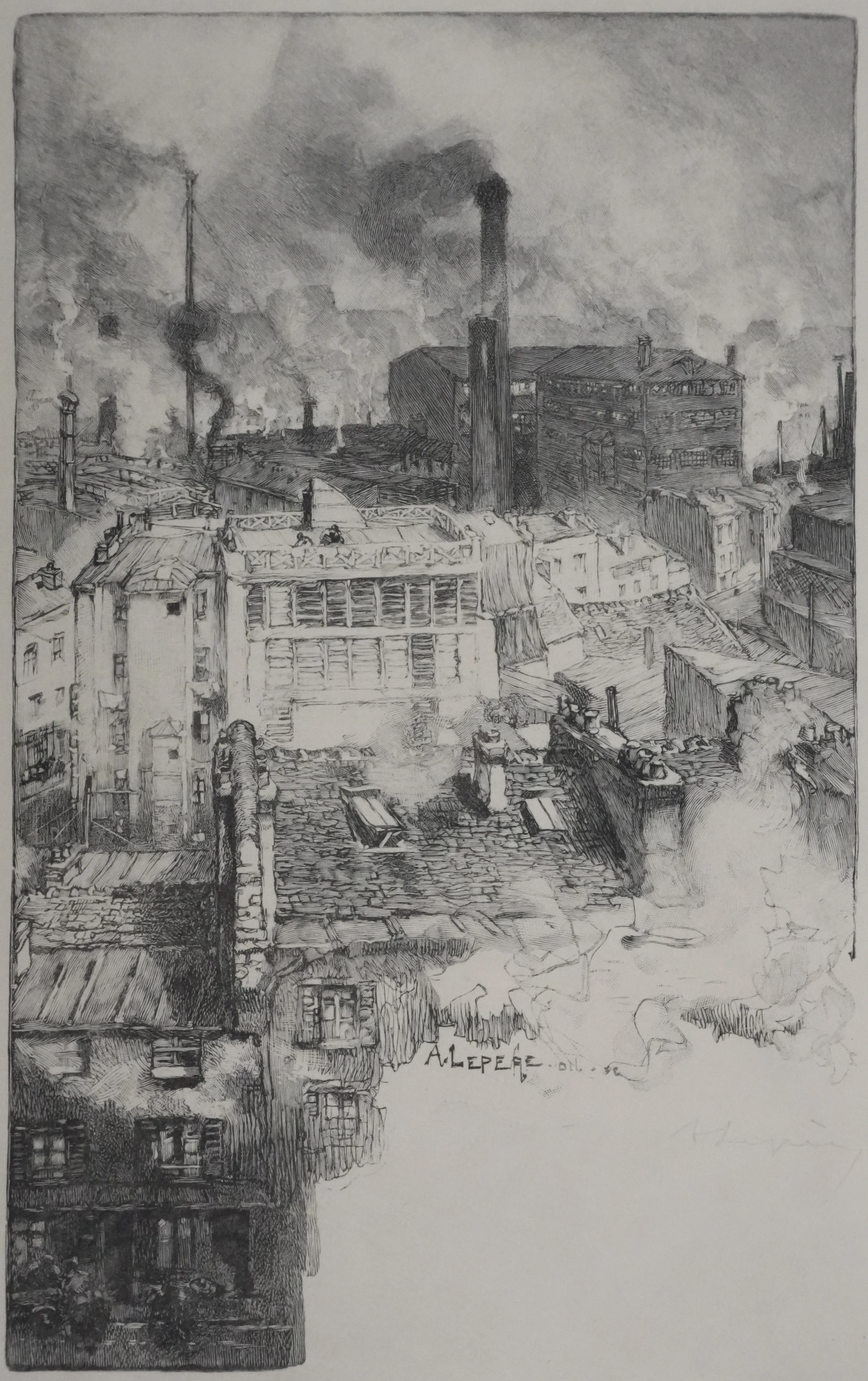 Auguste LEPERE : Sur les toits, Gravure originale signée - Image 3