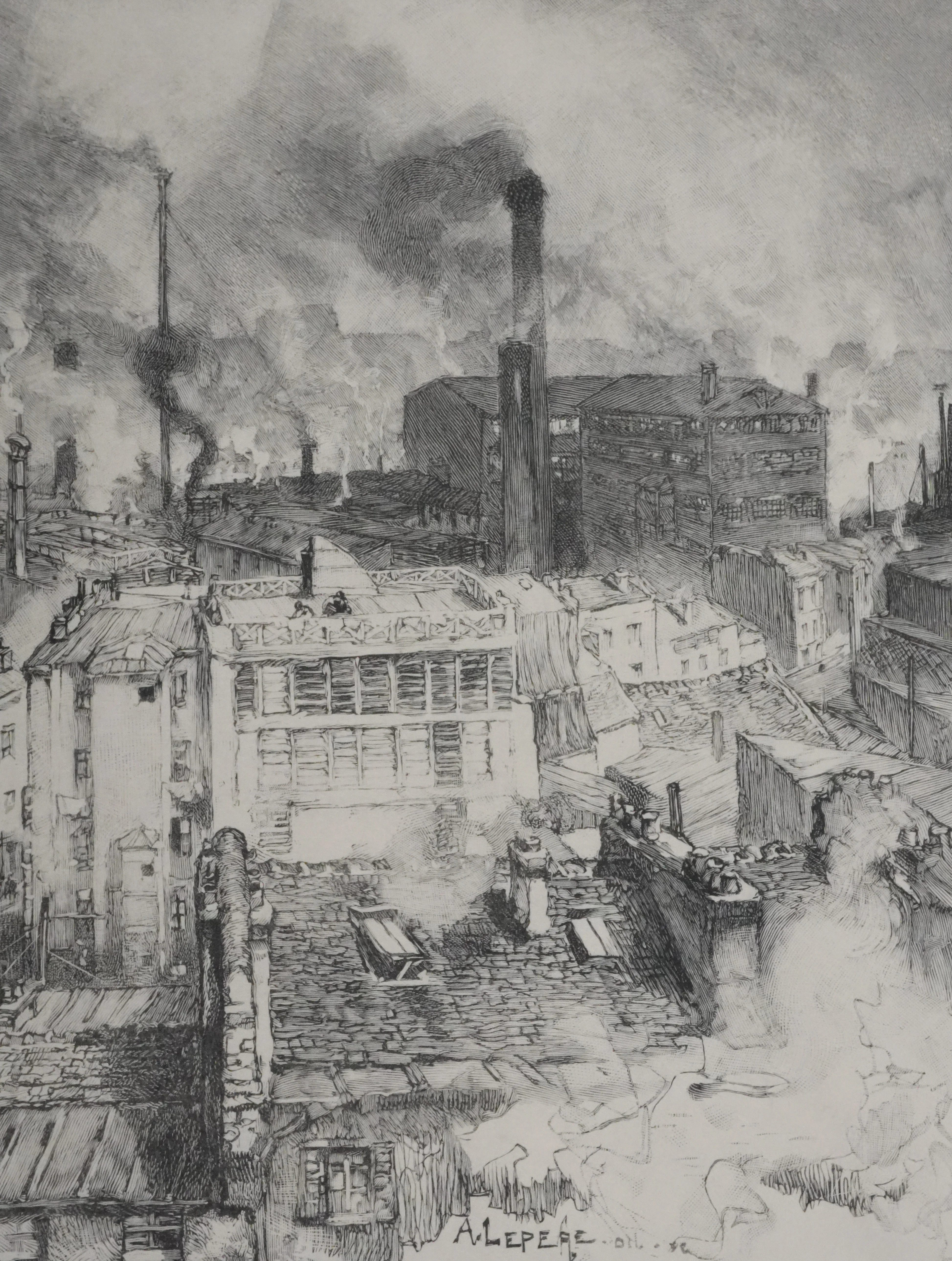 Auguste LEPERE : Sur les toits, Gravure originale signée - Image 4