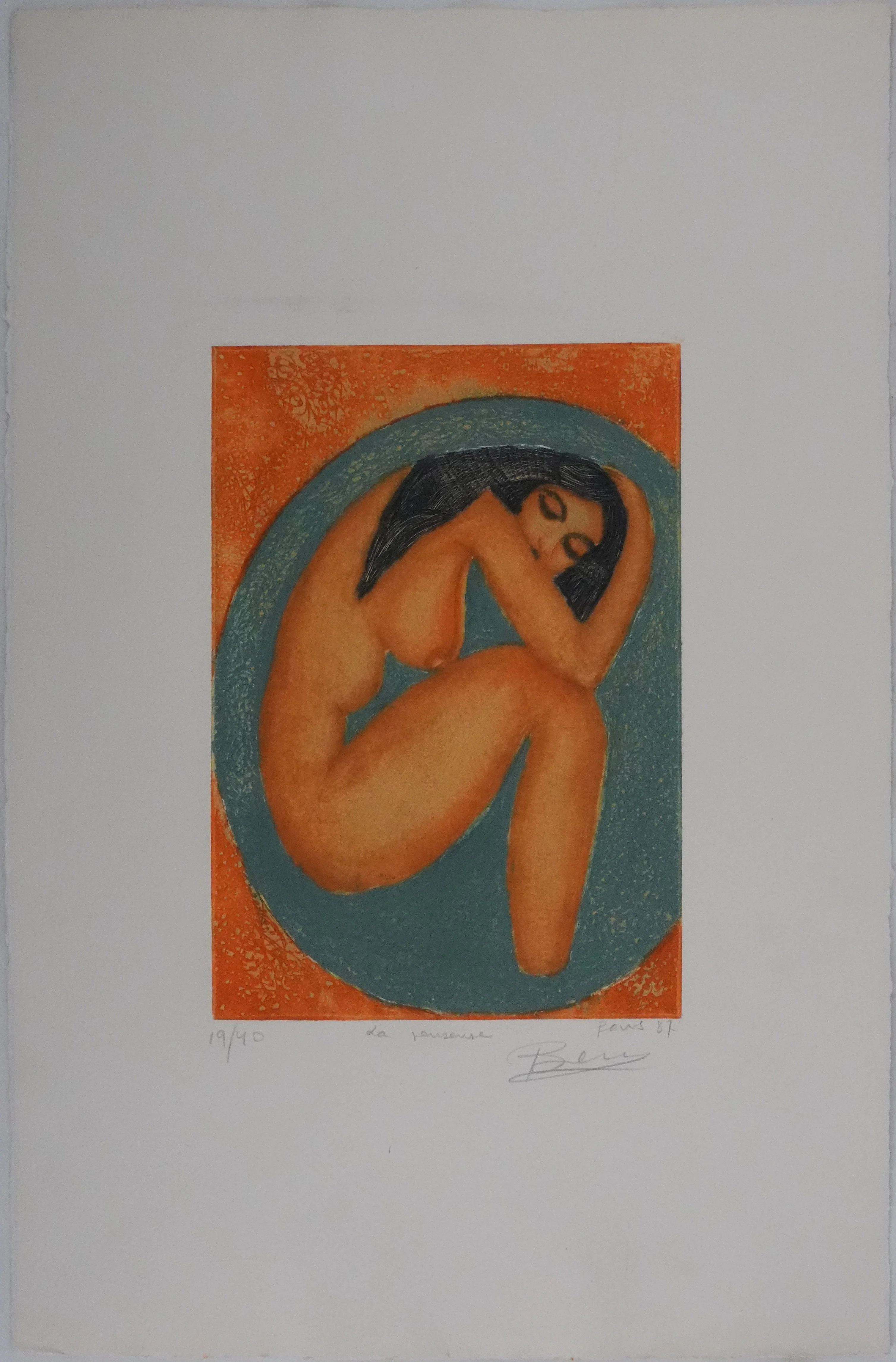 Ben BANAY : La penseuse orangée, Gravure originale signée