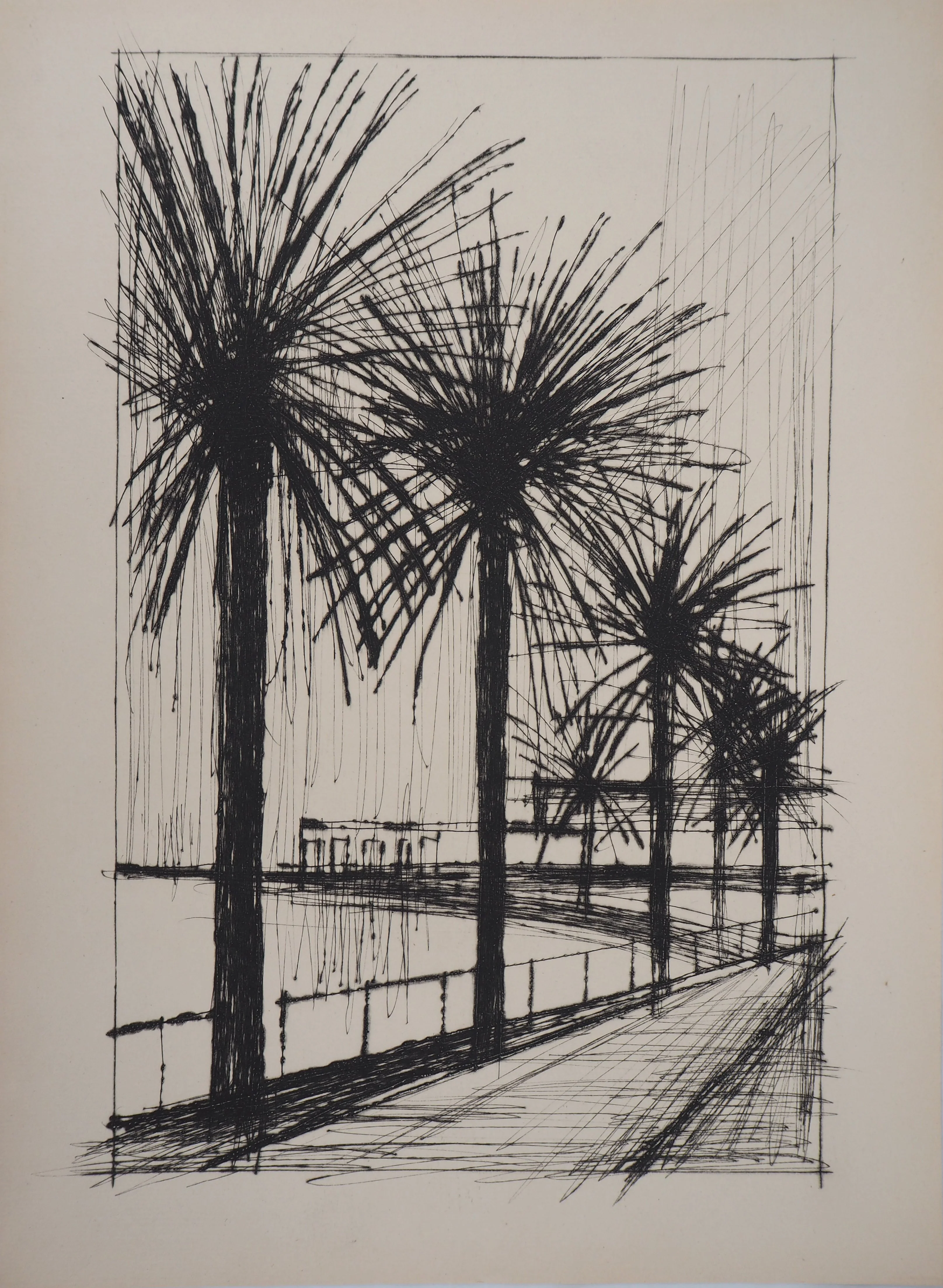 Bernard BUFFET : Palmiers le long de la plage, Gravure originale