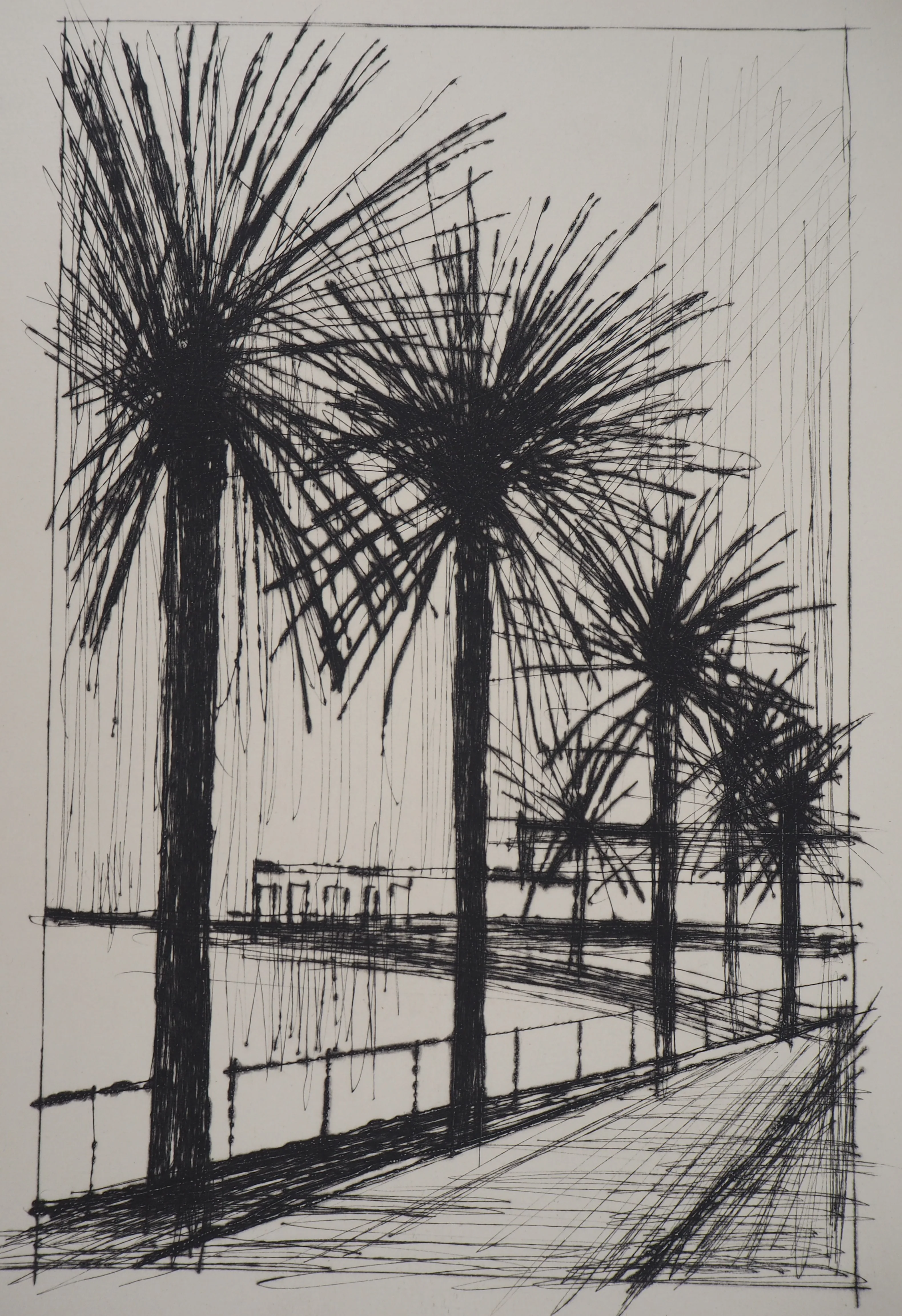 Bernard BUFFET : Palmiers le long de la plage, Gravure originale - Image 2