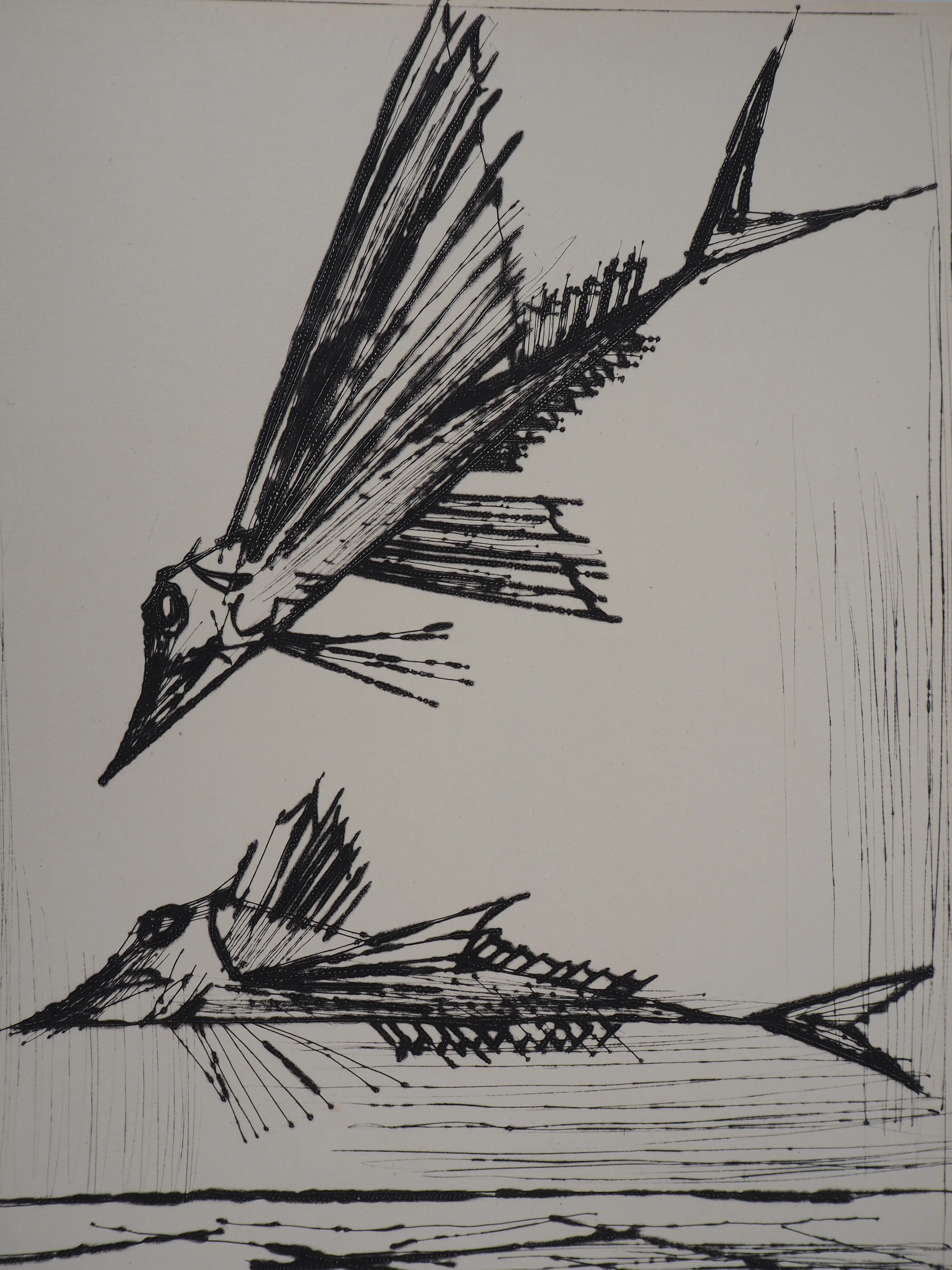 Bernard BUFFET : Poissons volants, Gravure originale - Image 2