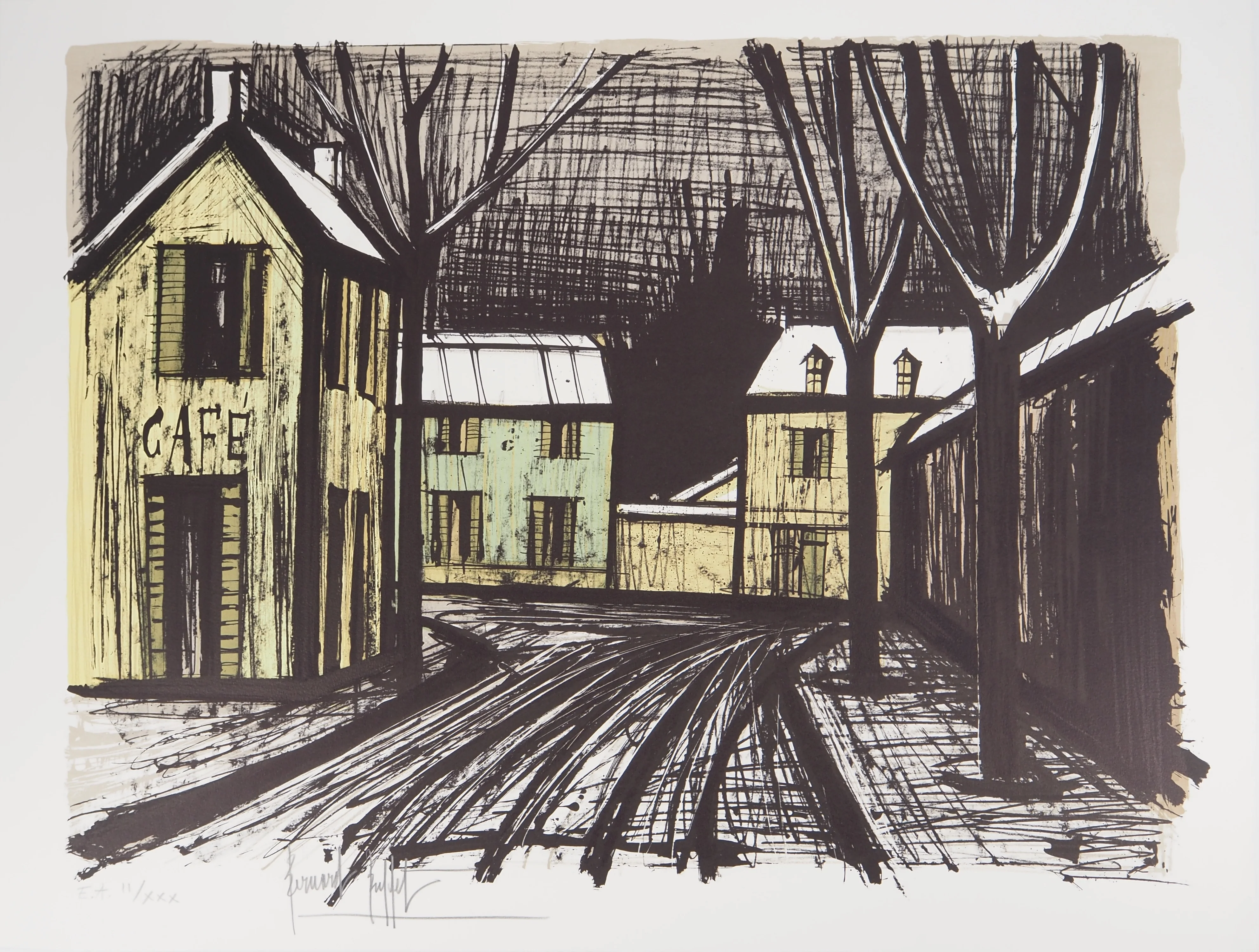 Bernard BUFFET : Village sous la neige, Lithographie originale signée