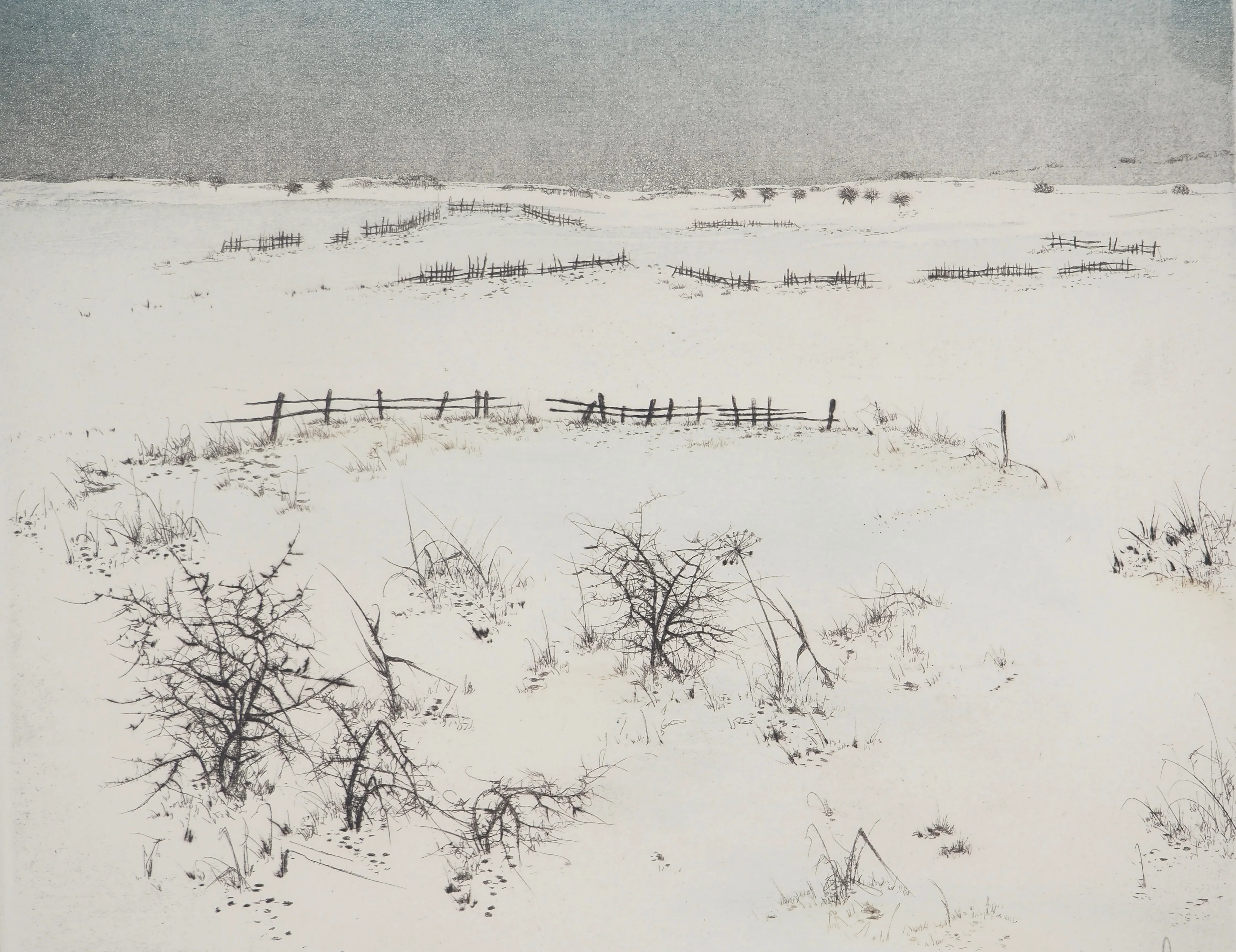 Bernard LOUEDIN : Paysage de neige, Gravure signée - Image 3