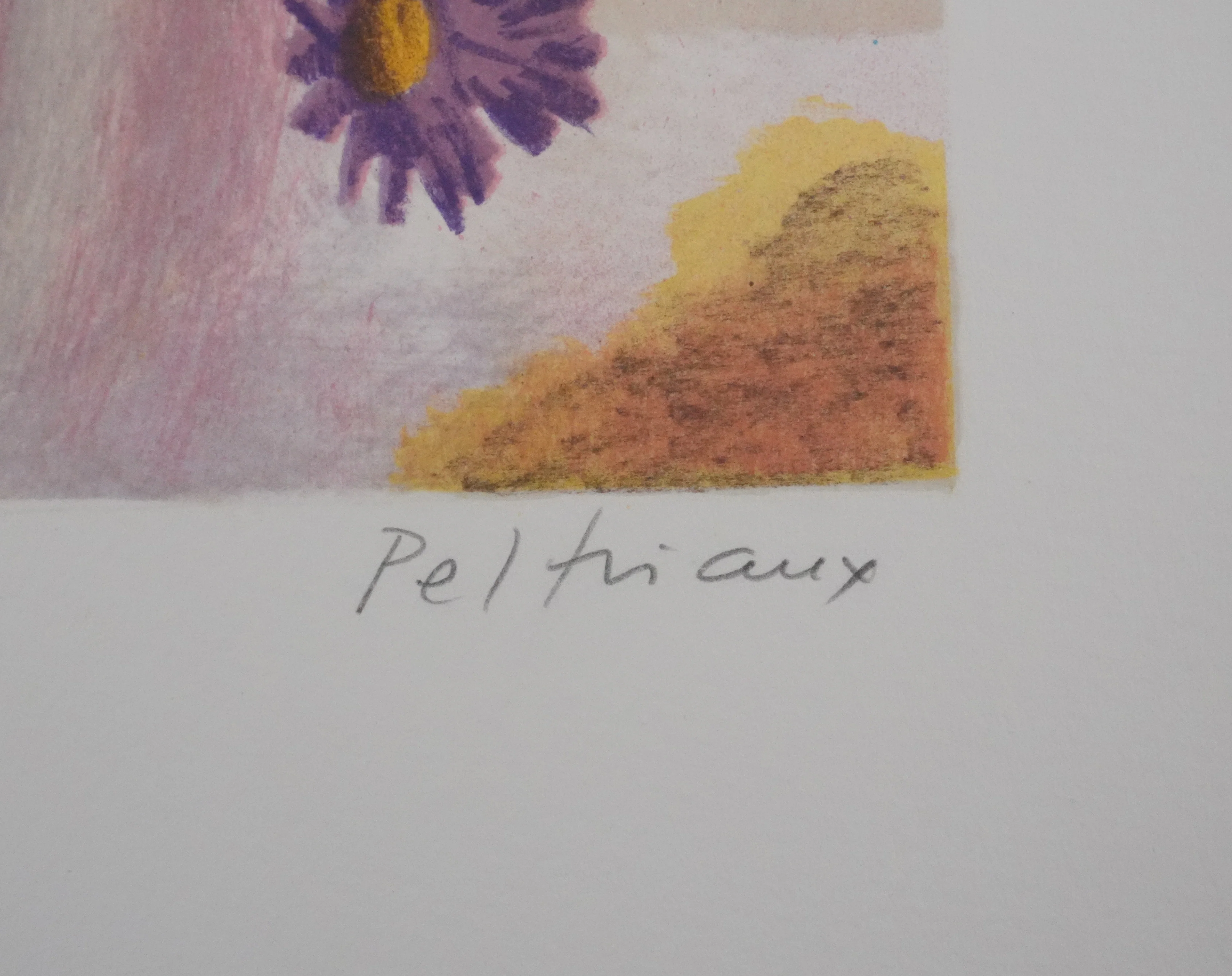 Bernard PELTRIAUX : La femme aux fleurs violettes, Lithographie originale signée - Image 2