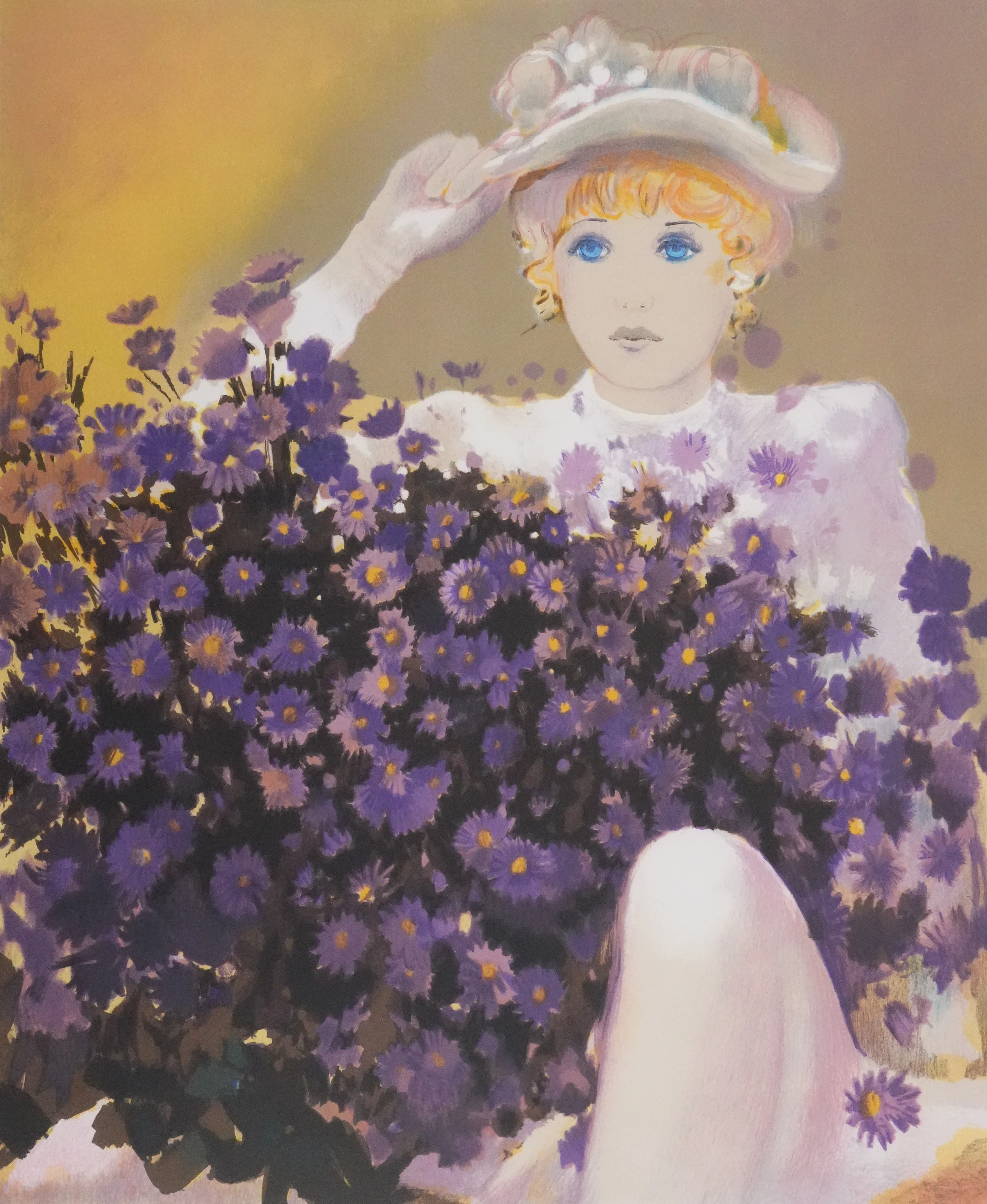Bernard PELTRIAUX : La femme aux fleurs violettes, Lithographie originale signée - Image 3