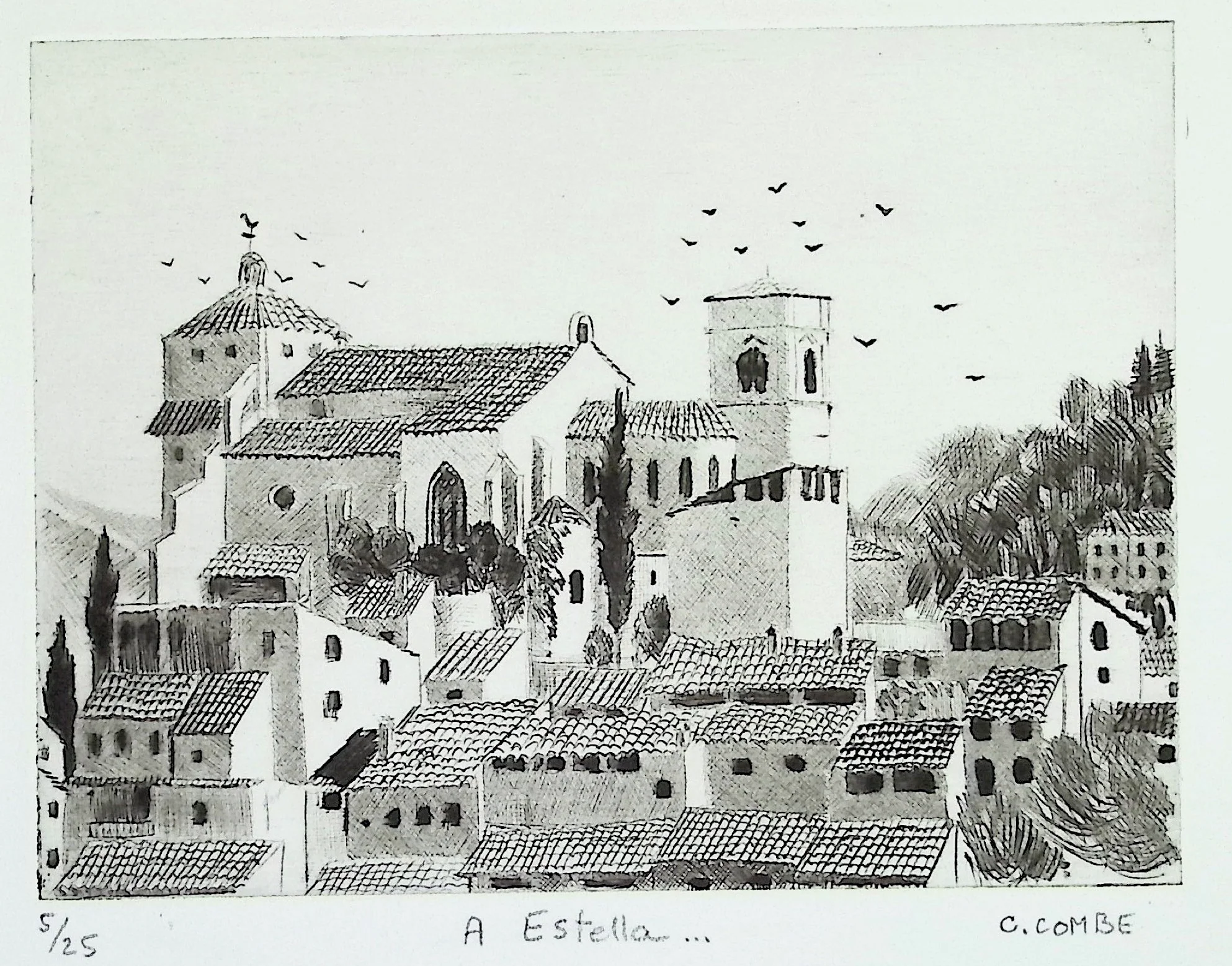 Camille COMBE : A Estella ..., Gravure originale signée