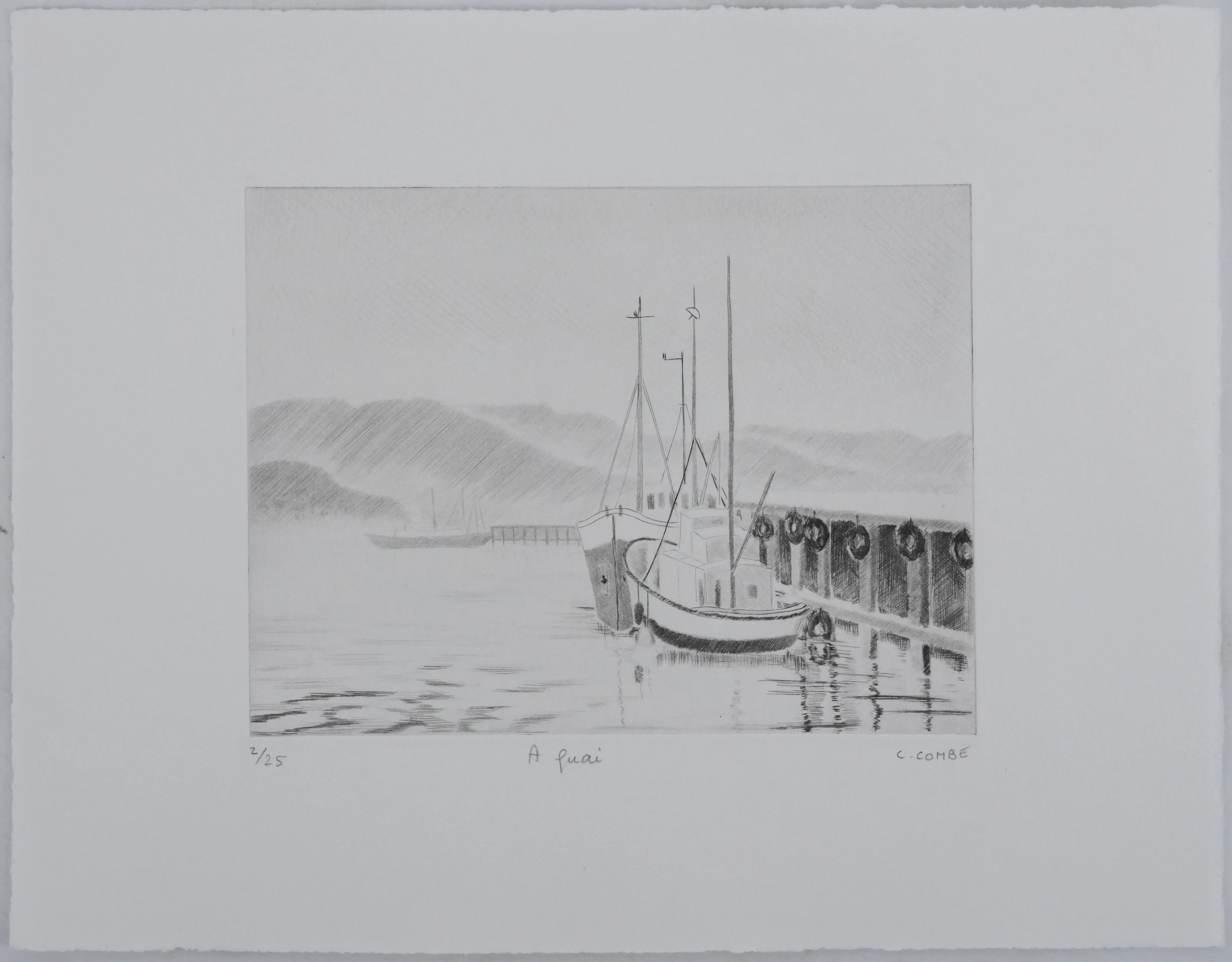 Camille COMBE : A quai, Gravure originale signée