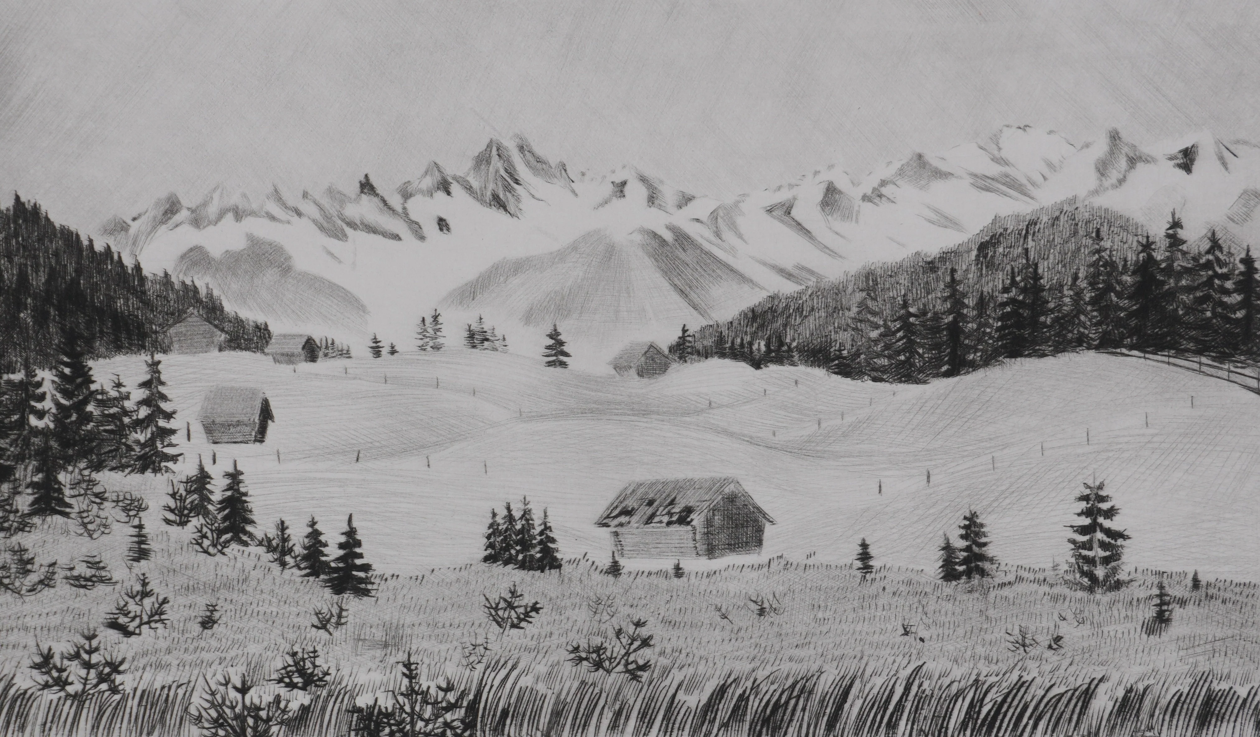 Camille COMBE : Au loin, les sommets, Gravure originale signée - Image 4