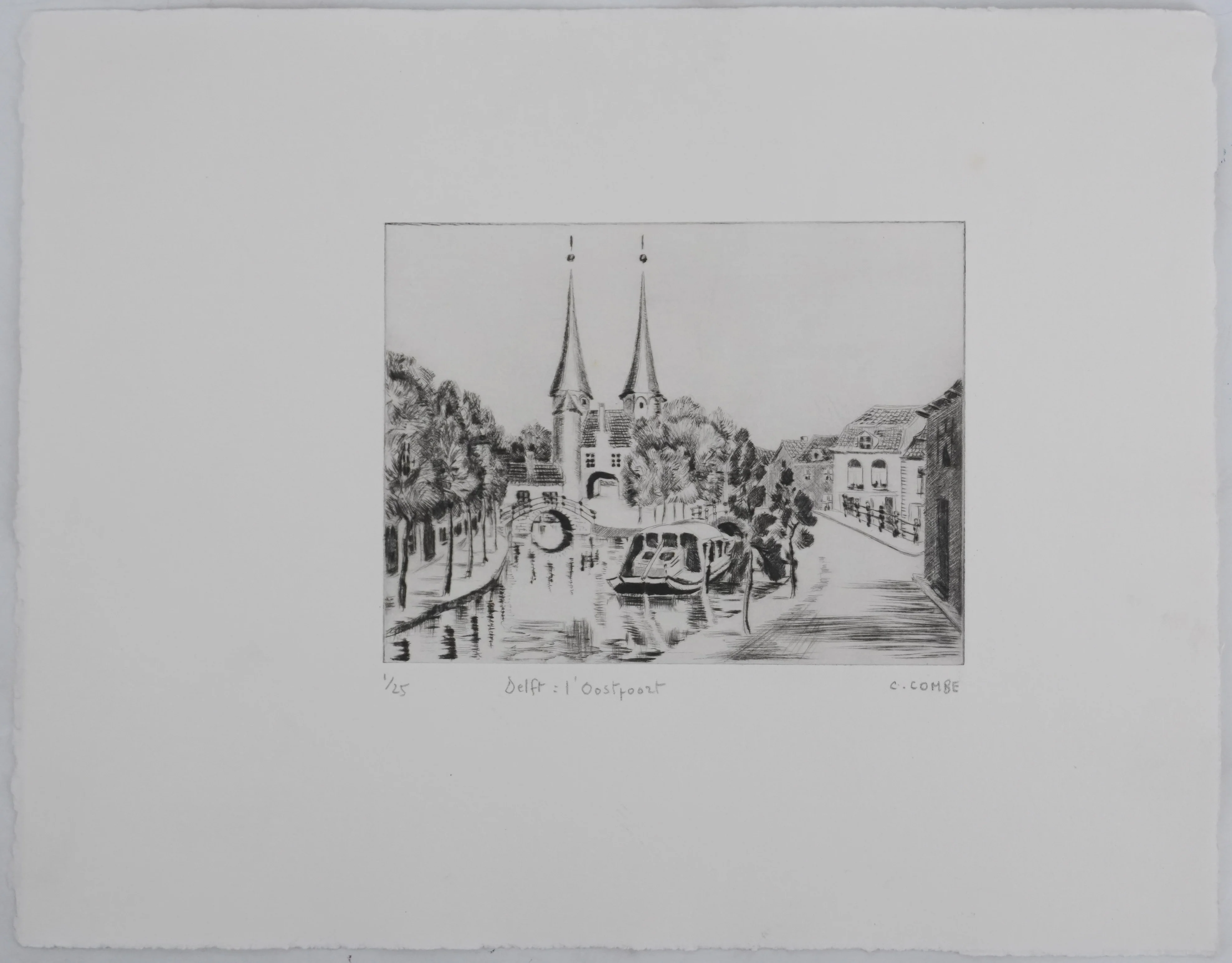 Camille COMBE : Delft, l'Oostpoort, Gravure originale signée - Image 3