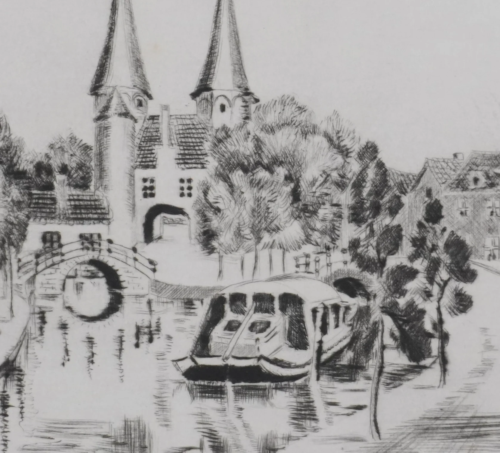 Camille COMBE : Delft, l'Oostpoort, Gravure originale signée - Image 5