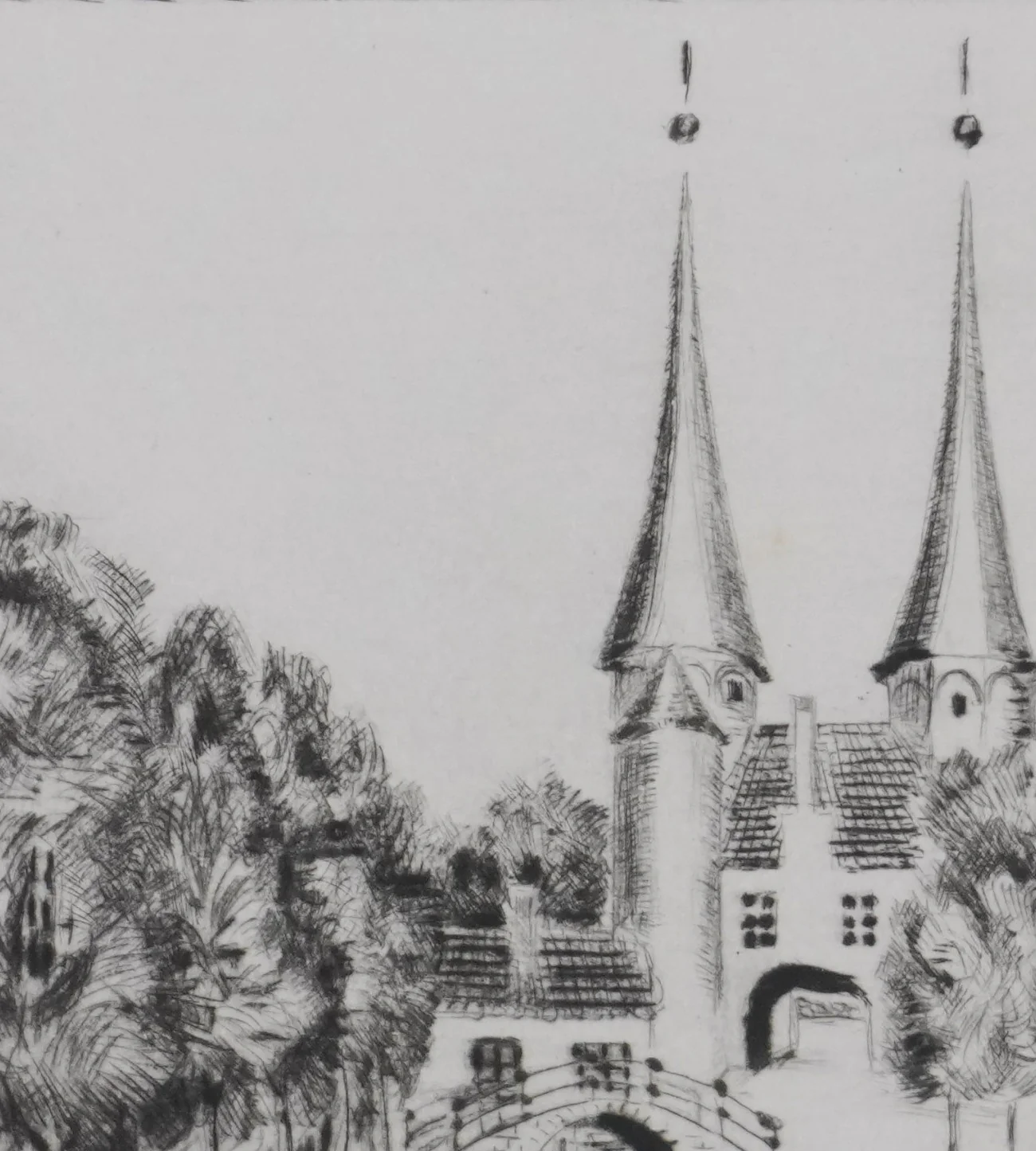 Camille COMBE : Delft, l'Oostpoort, Gravure originale signée - Image 7