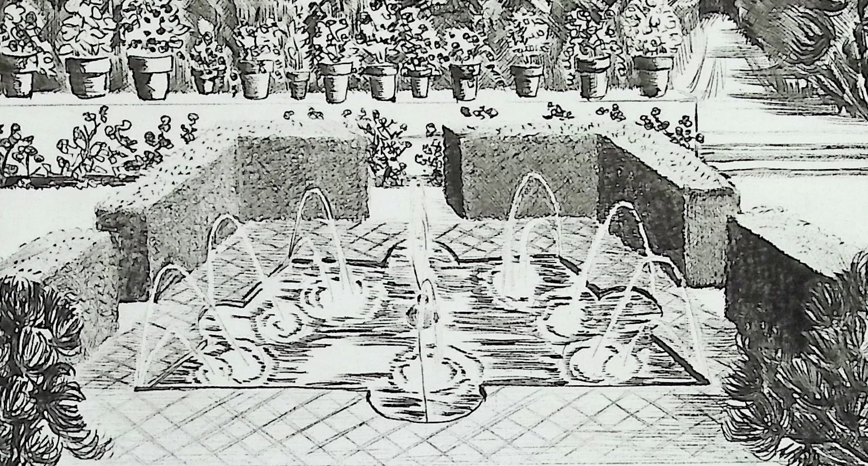 Camille COMBE : Jeux d'eau au Generalife, Gravure originale signée - Image 3