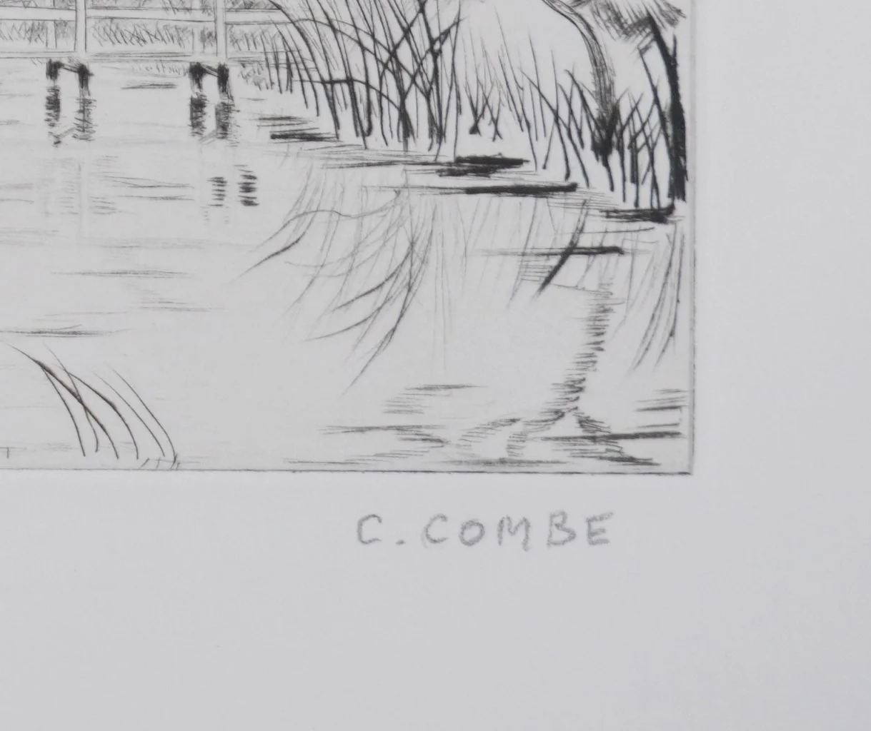 Camille COMBE : Kinderdijk, sur les bords du Leek, Gravure originale signée - Image 2