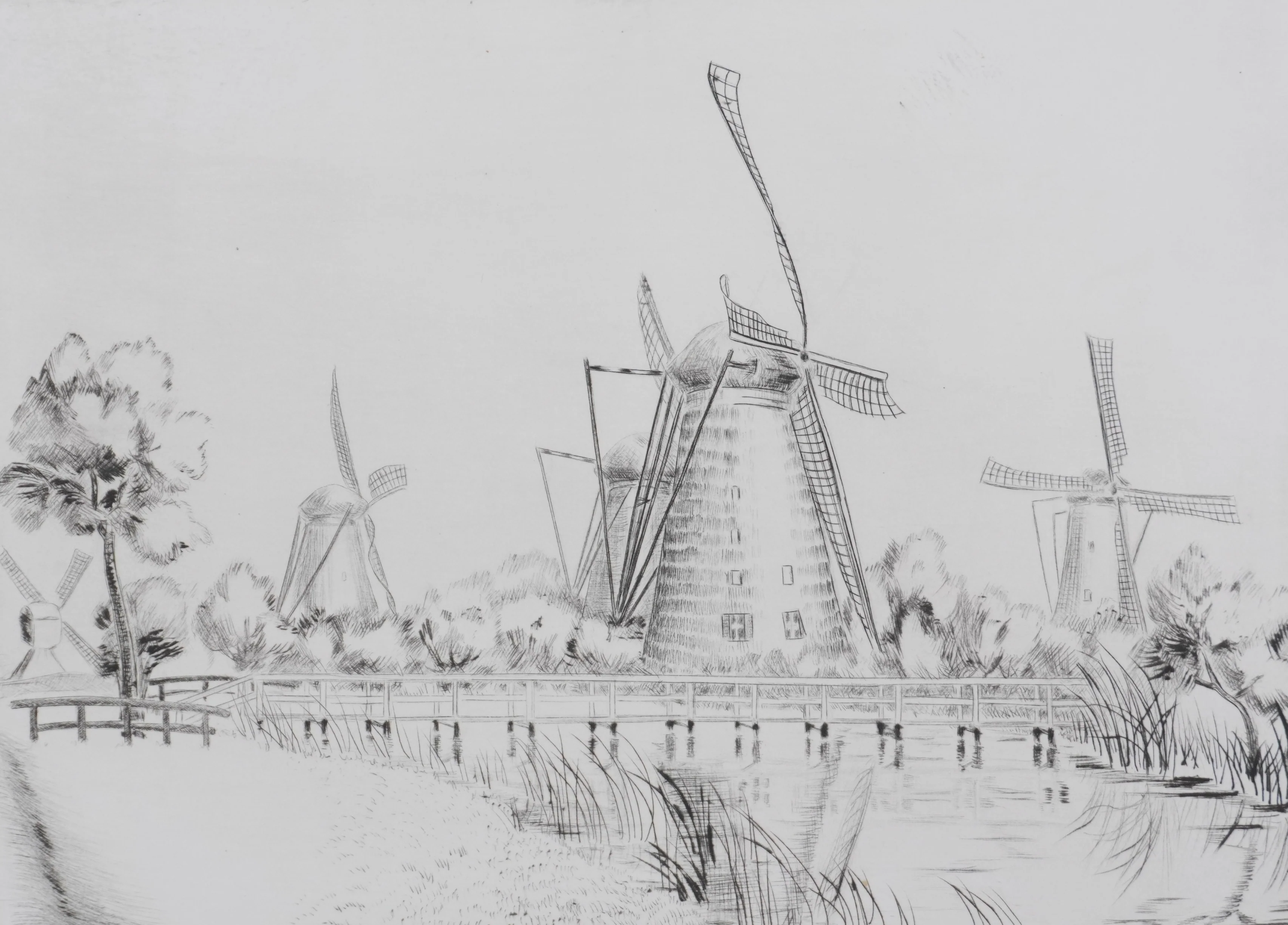 Camille COMBE : Kinderdijk, sur les bords du Leek, Gravure originale signée - Image 4