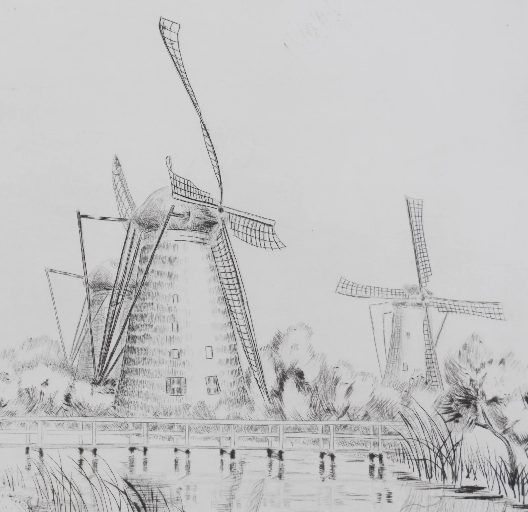 Camille COMBE : Kinderdijk, sur les bords du Leek, Gravure originale signée - Image 5