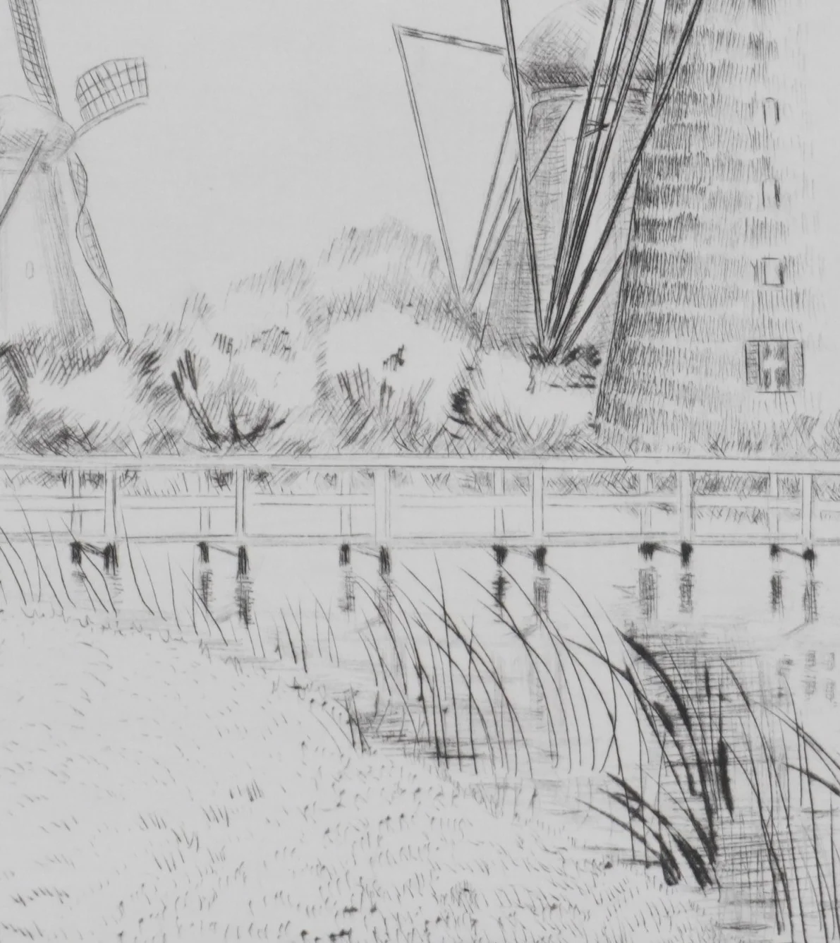 Camille COMBE : Kinderdijk, sur les bords du Leek, Gravure originale signée - Image 6