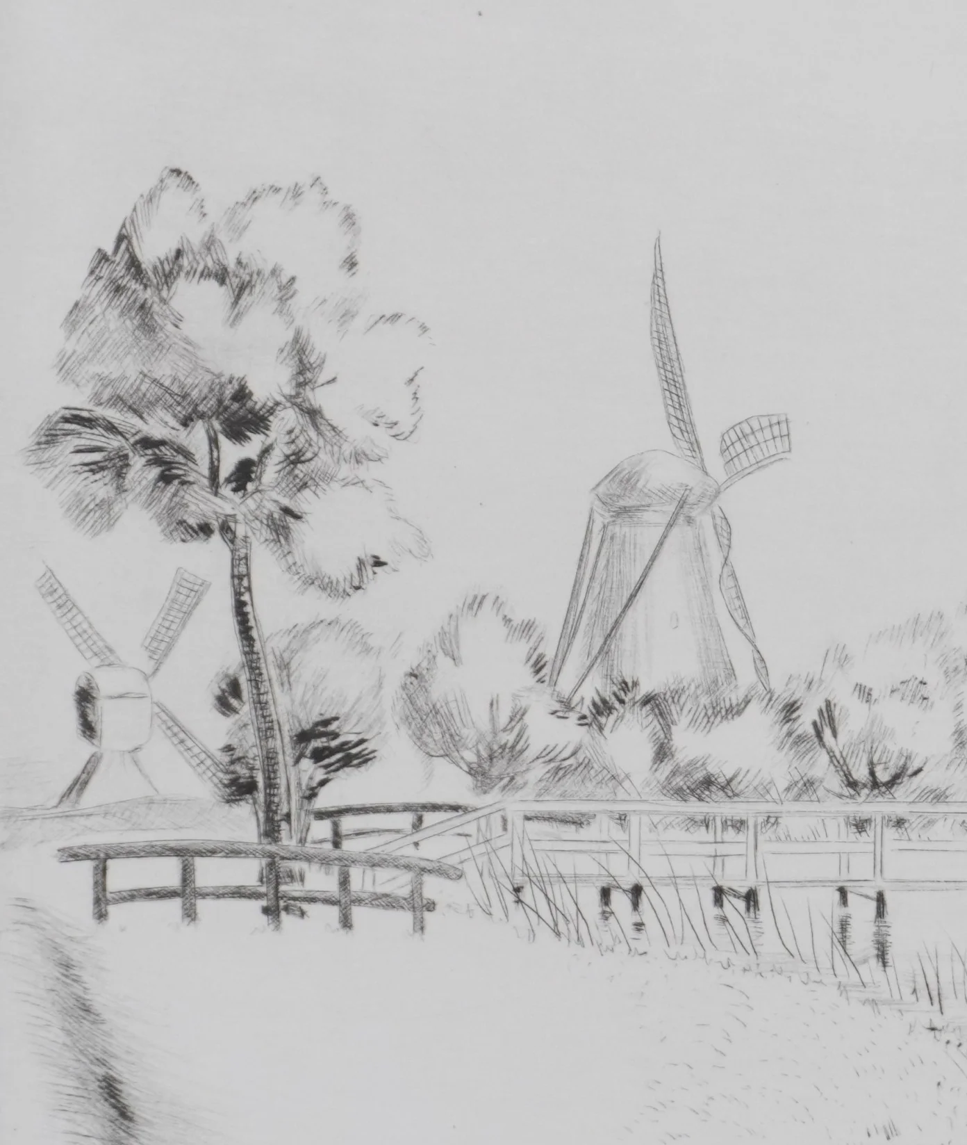 Camille COMBE : Kinderdijk, sur les bords du Leek, Gravure originale signée - Image 7