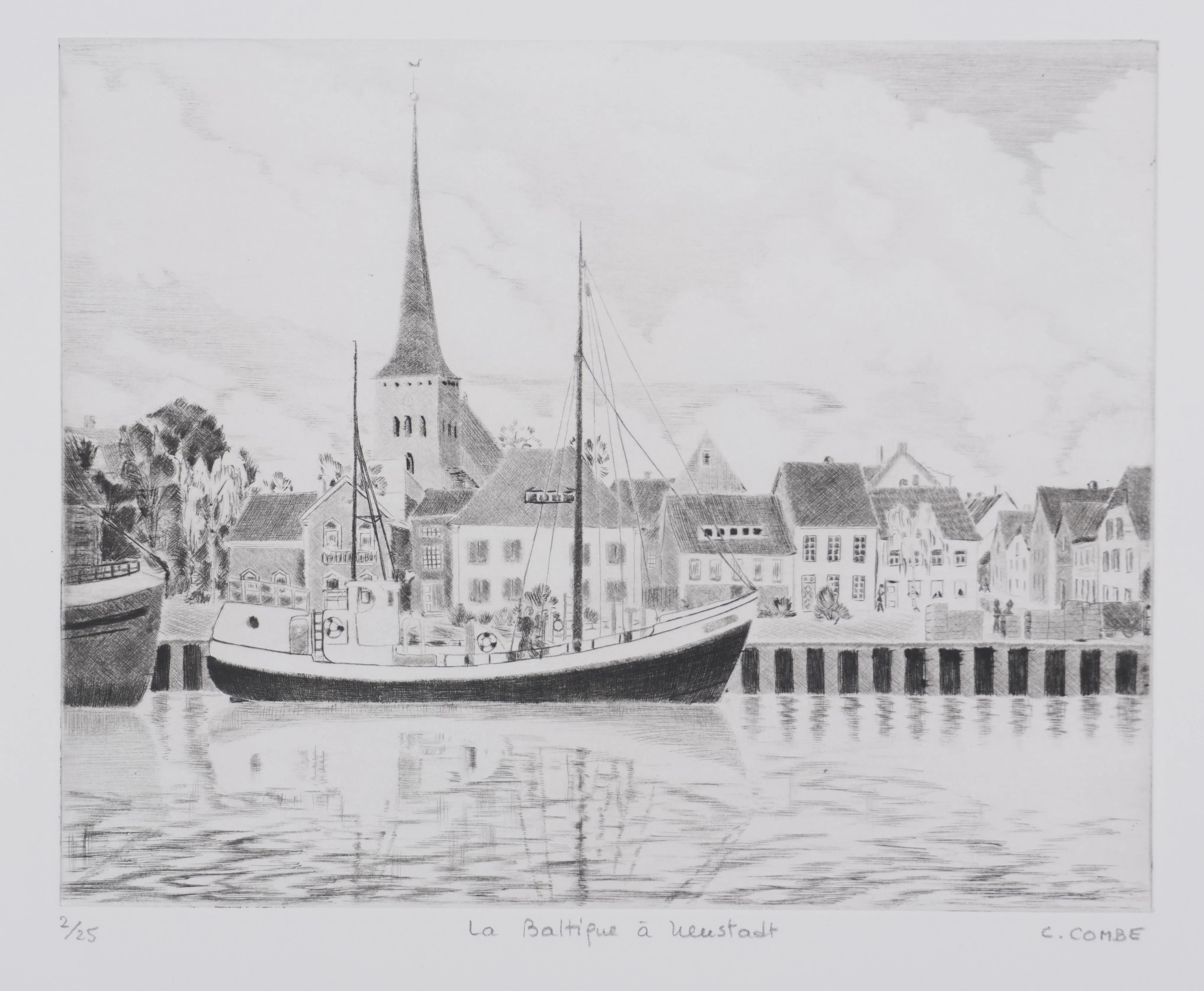 Camille COMBE : La Baltique à Neustadt, Gravure originale signée