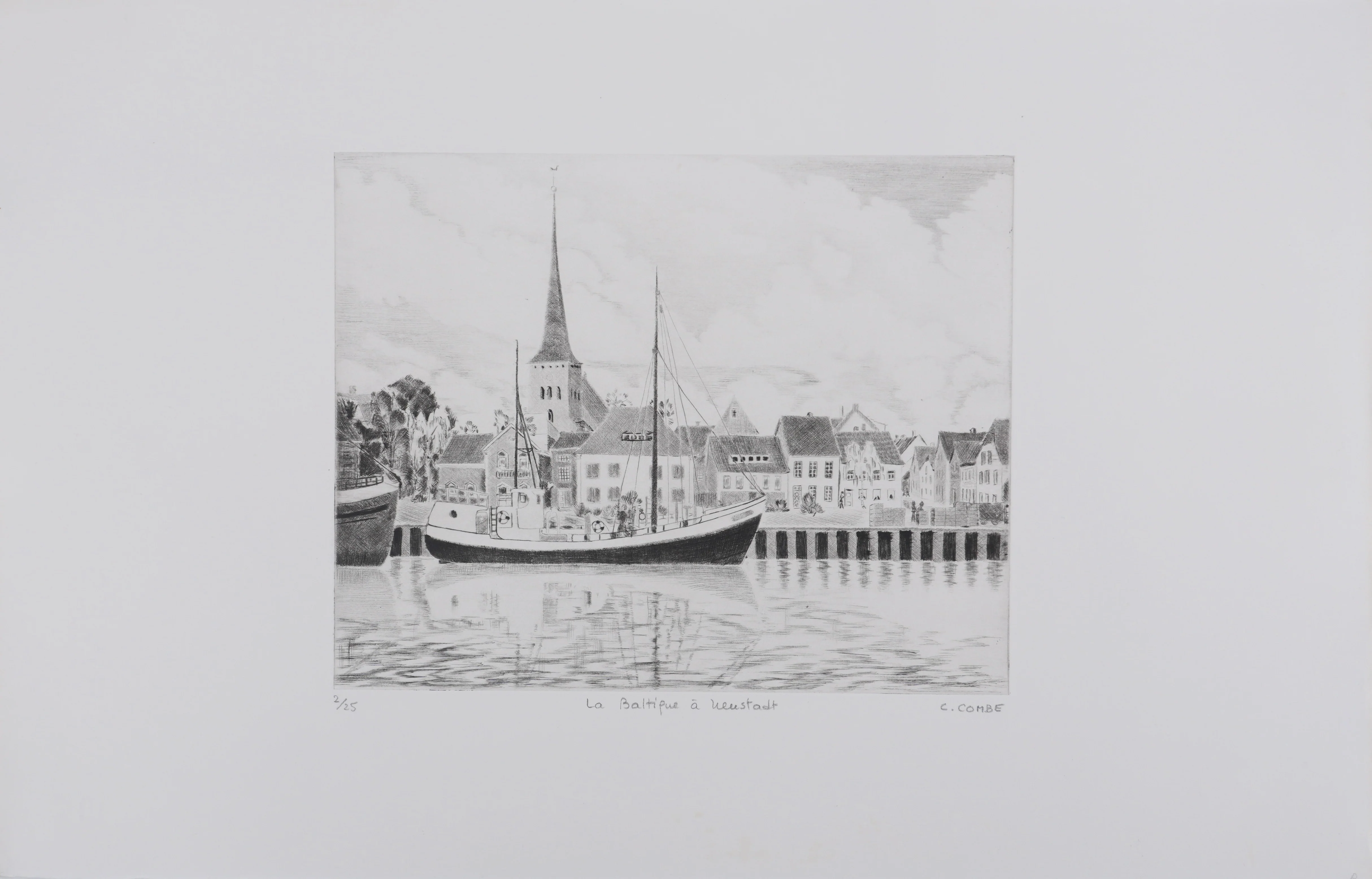 Camille COMBE : La Baltique à Neustadt, Gravure originale signée - Image 3