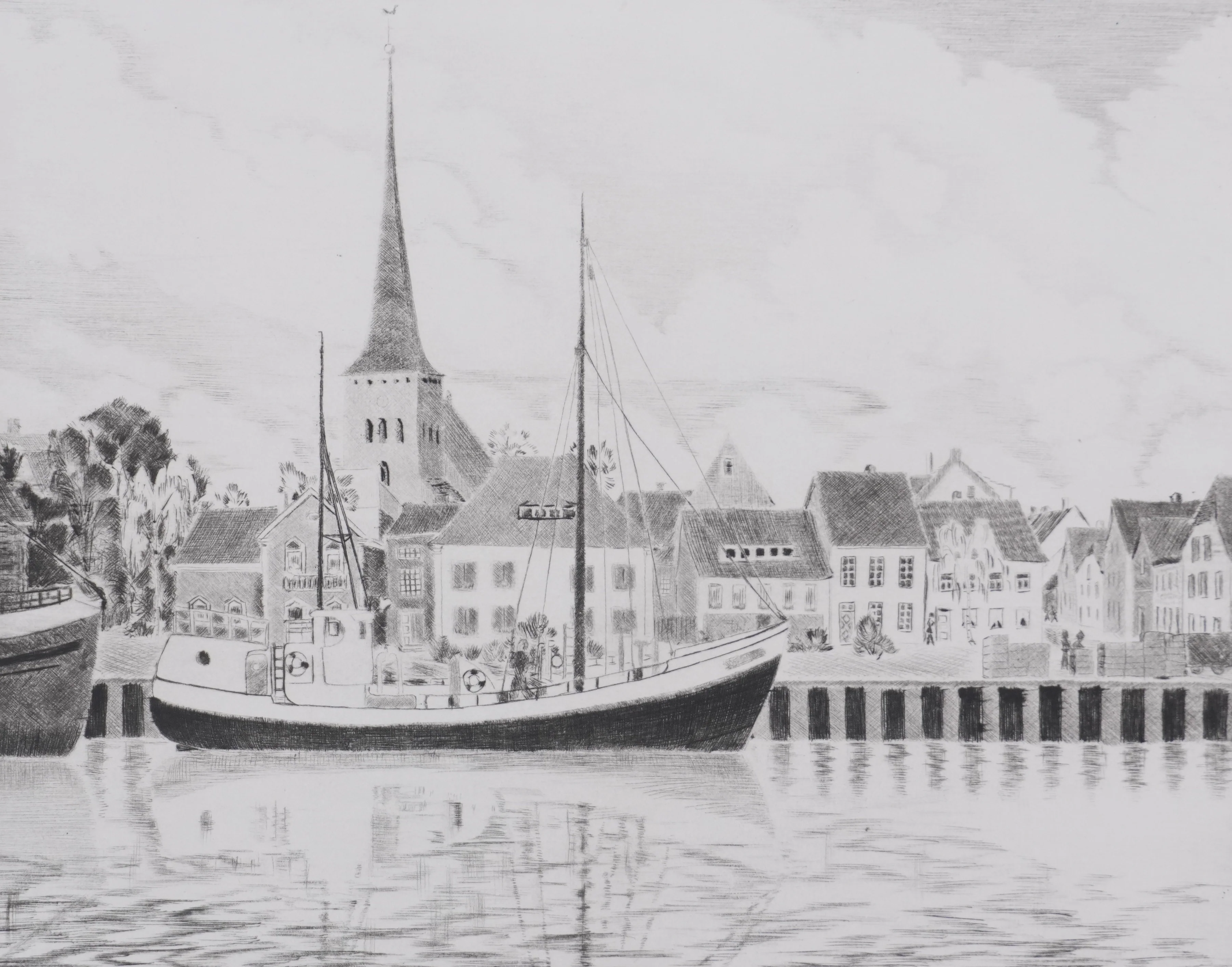 Camille COMBE : La Baltique à Neustadt, Gravure originale signée - Image 4