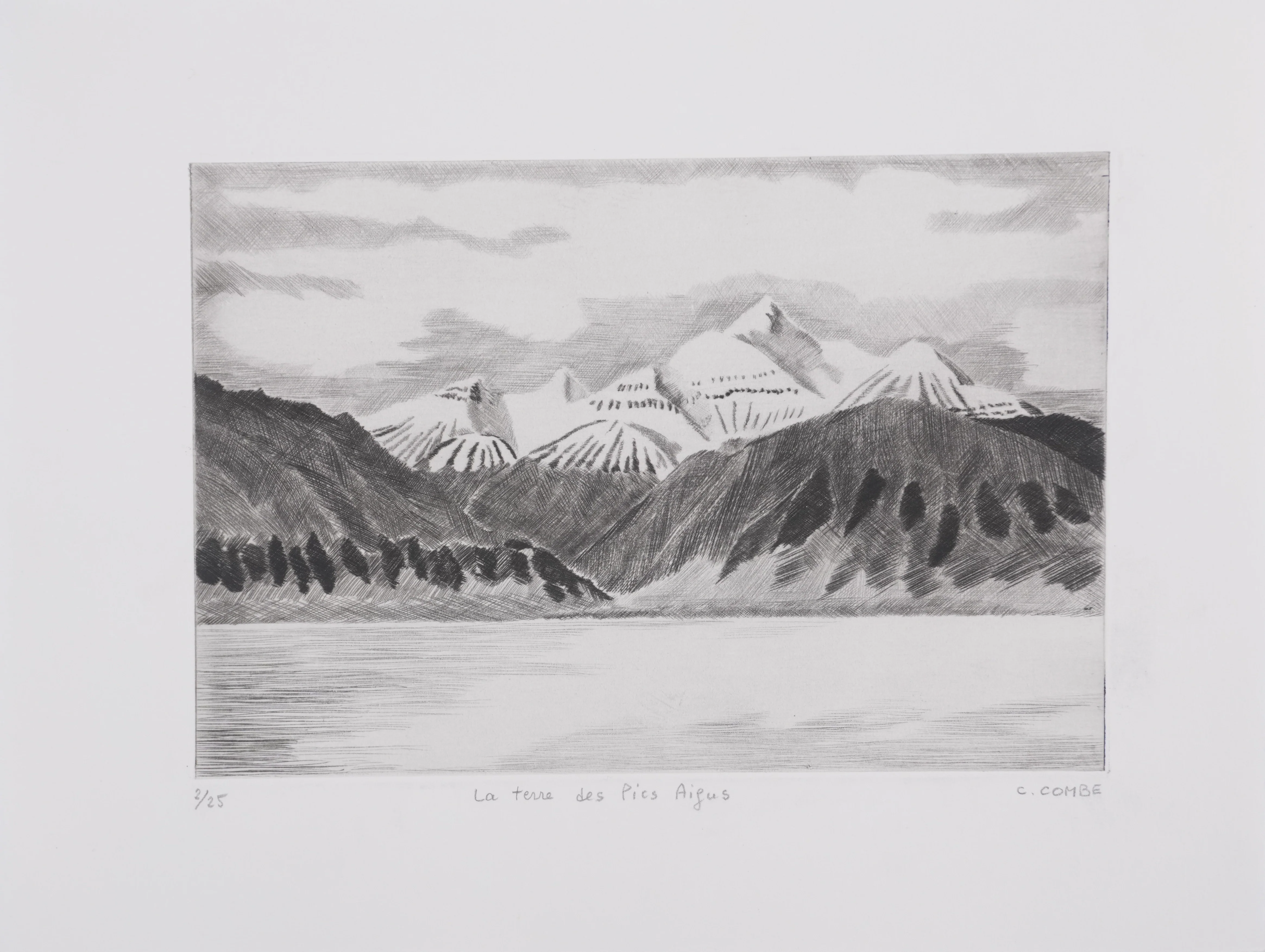 Camille COMBE : La terre des Pics Aigus, Gravure originale signée - Image 3