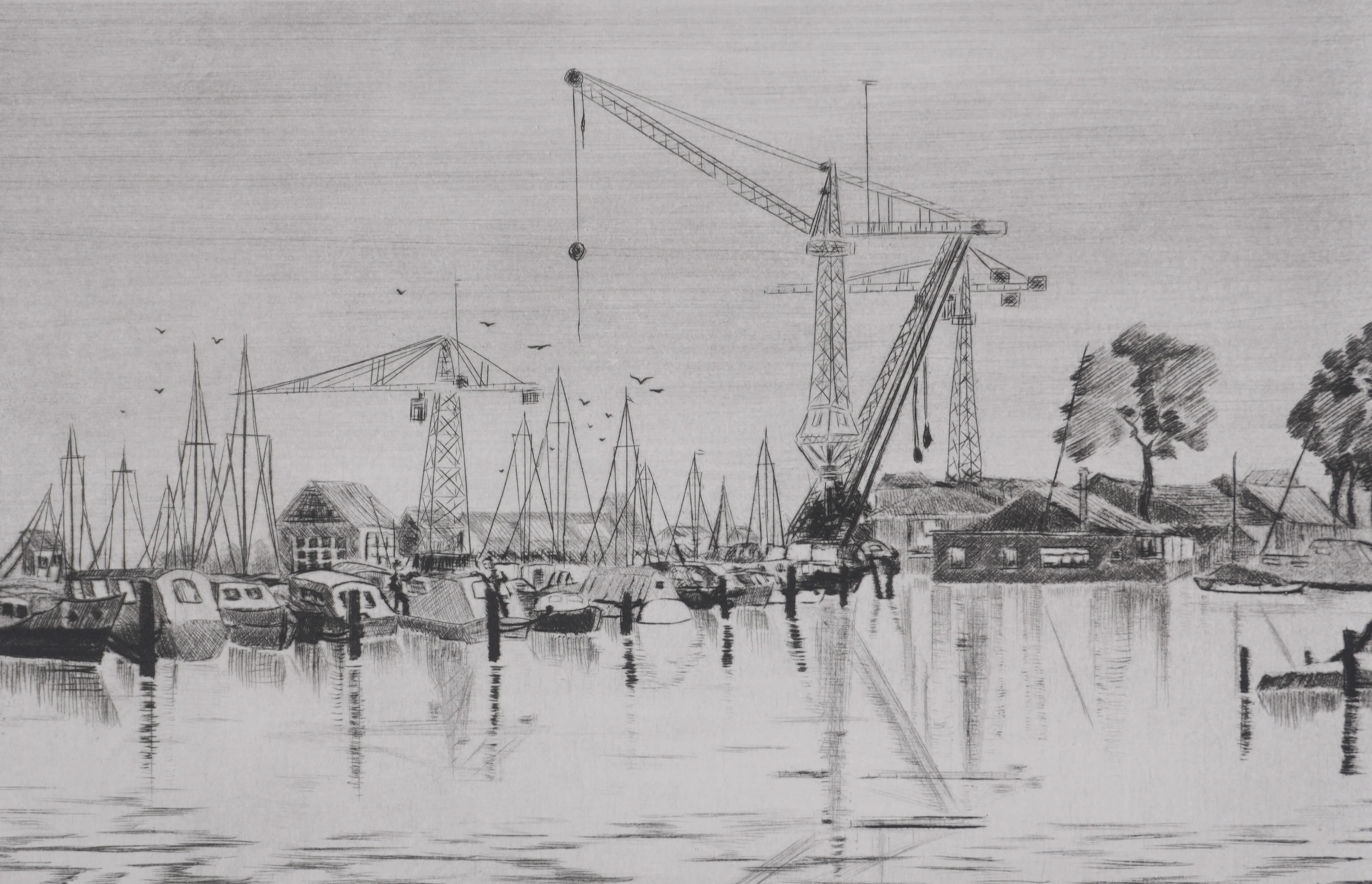 Camille COMBE : Le port de Spaarndam, Gravure originale signée - Image 4