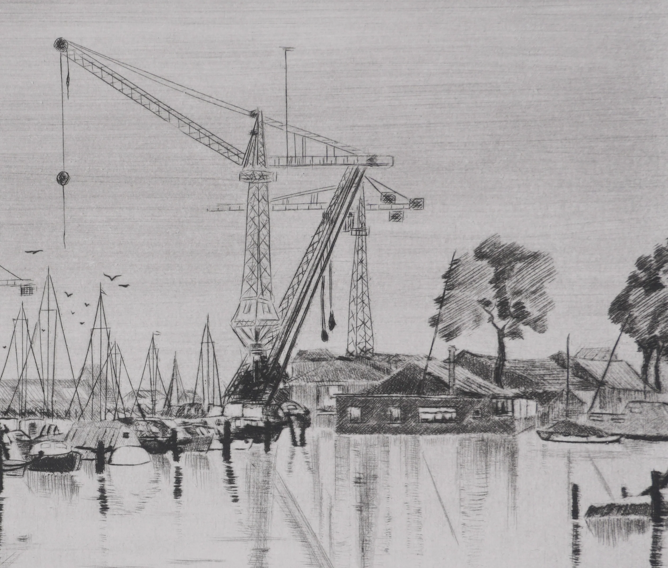 Camille COMBE : Le port de Spaarndam, Gravure originale signée - Image 6