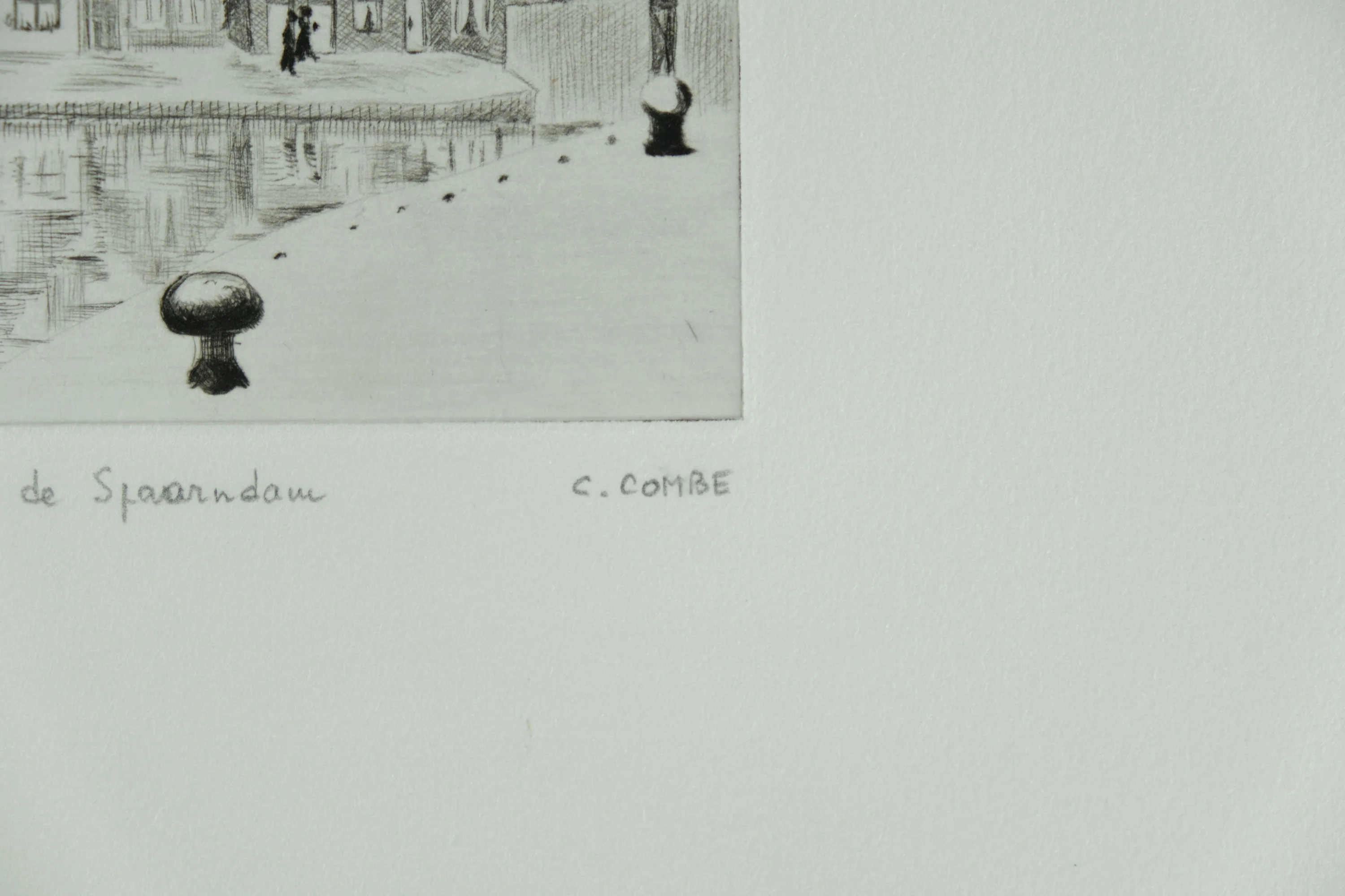 Camille COMBE : Les petites maisons de Spaarndam, Gravure originale signée - Image 2