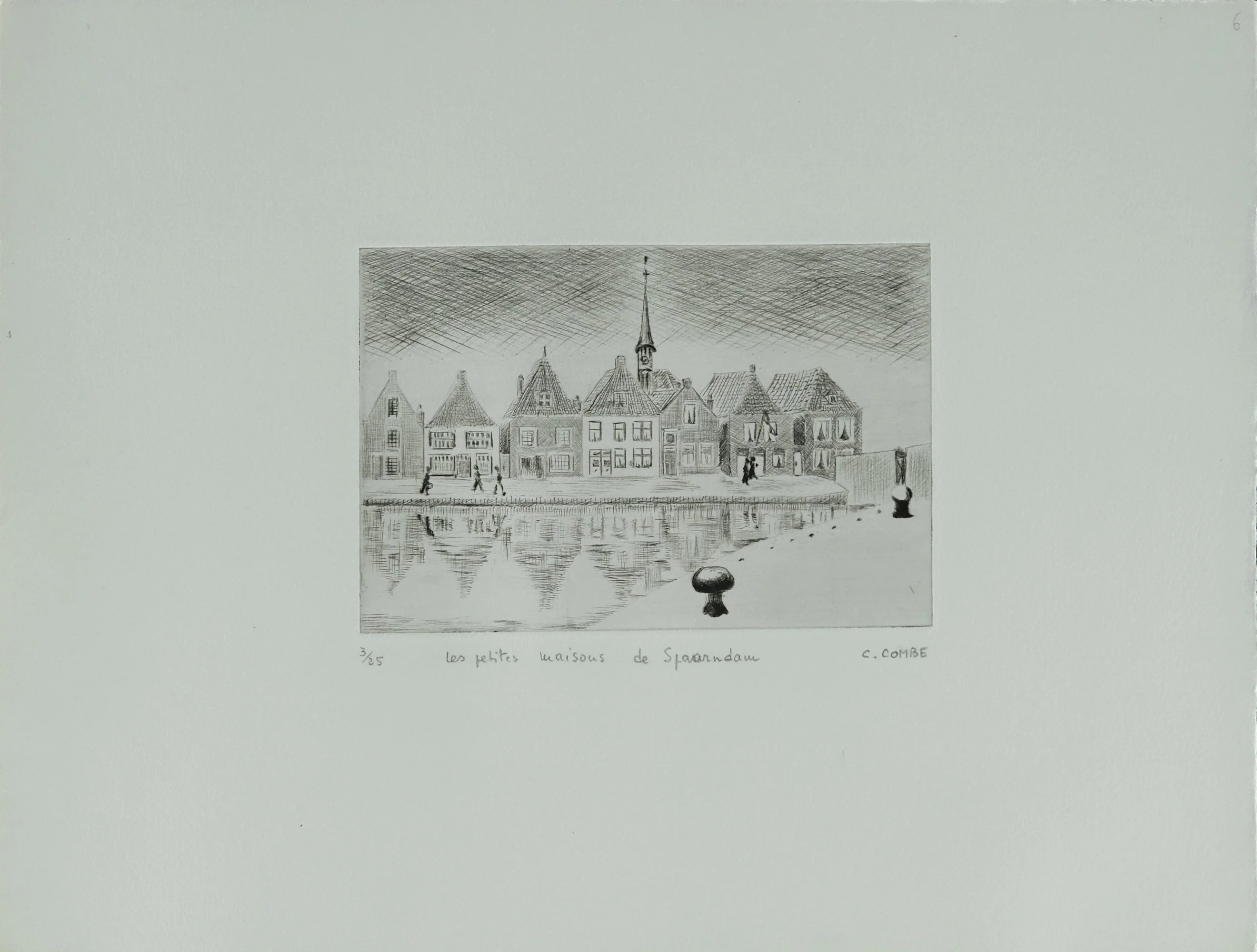 Camille COMBE : Les petites maisons de Spaarndam, Gravure originale signée - Image 3