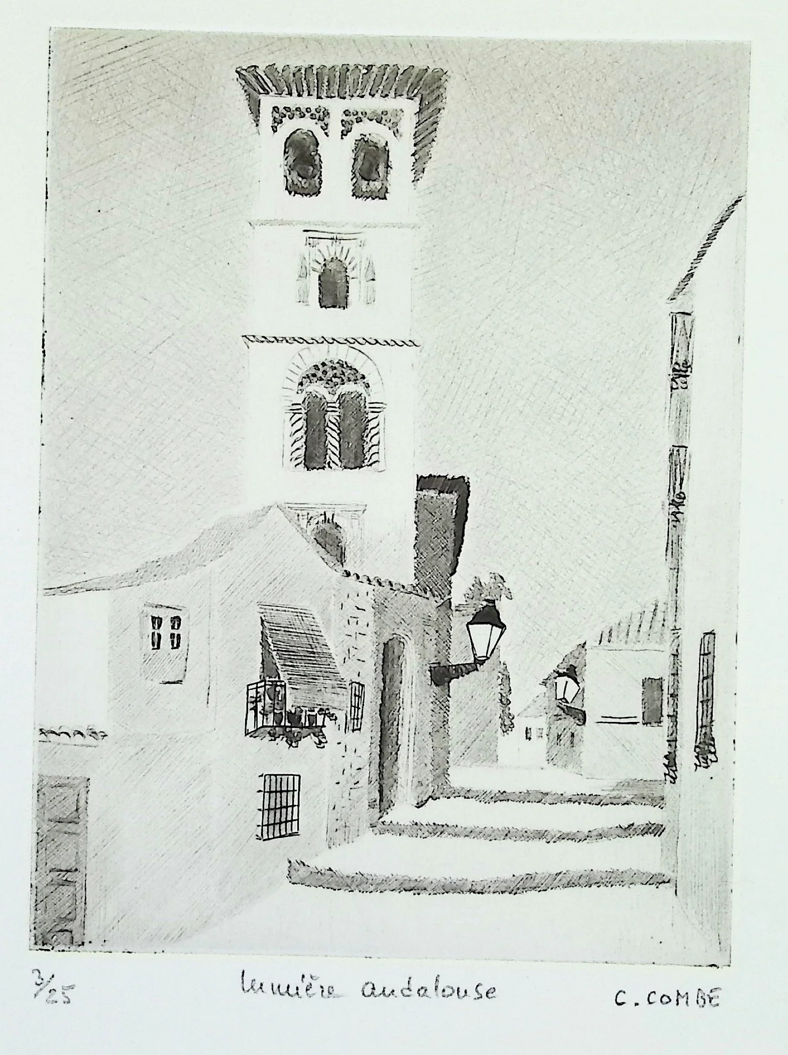 Camille COMBE : Lumière andalouse, Gravure originale signée