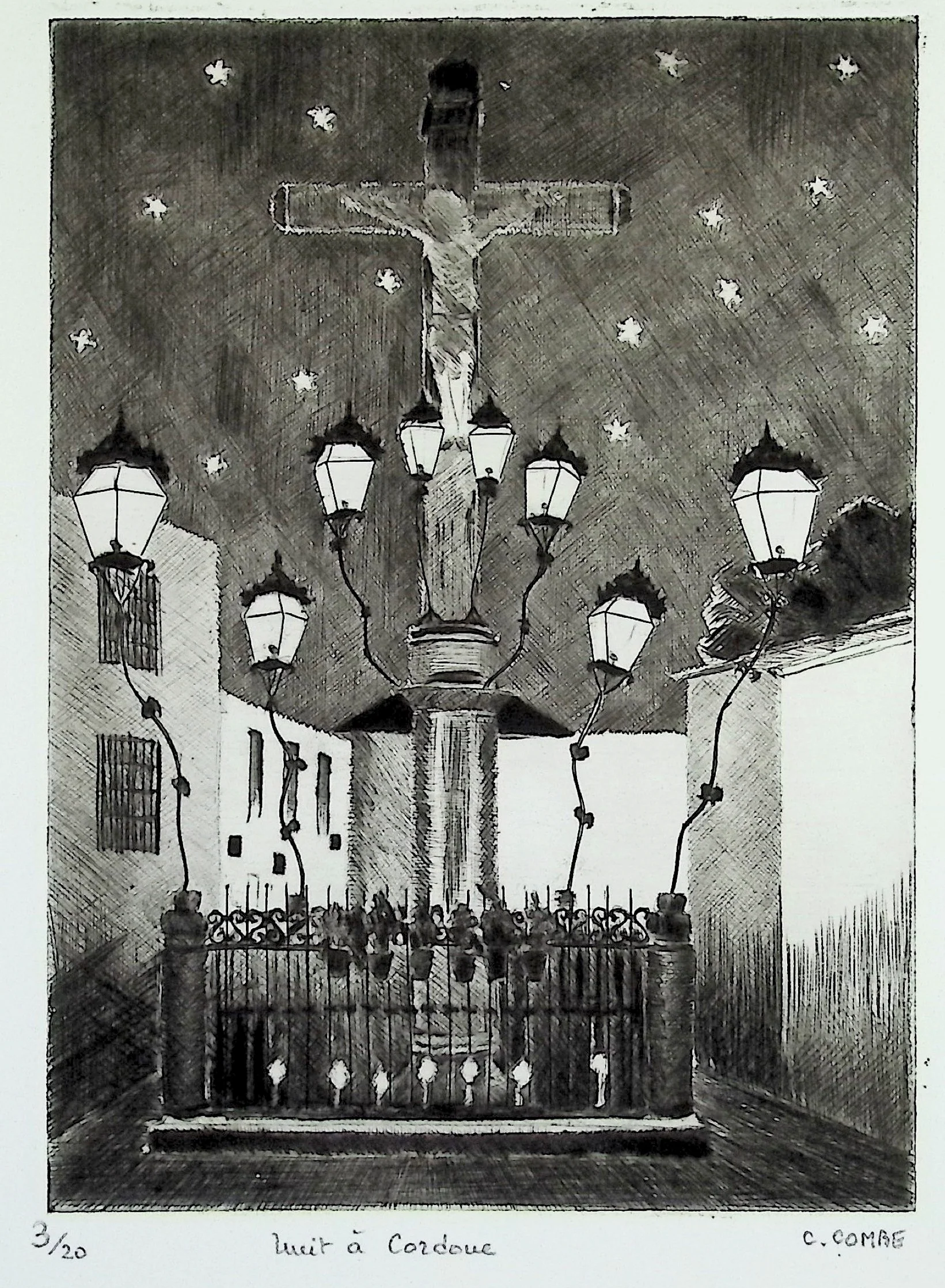 Camille COMBE : Nuit à Cordoue, Gravure originale signée