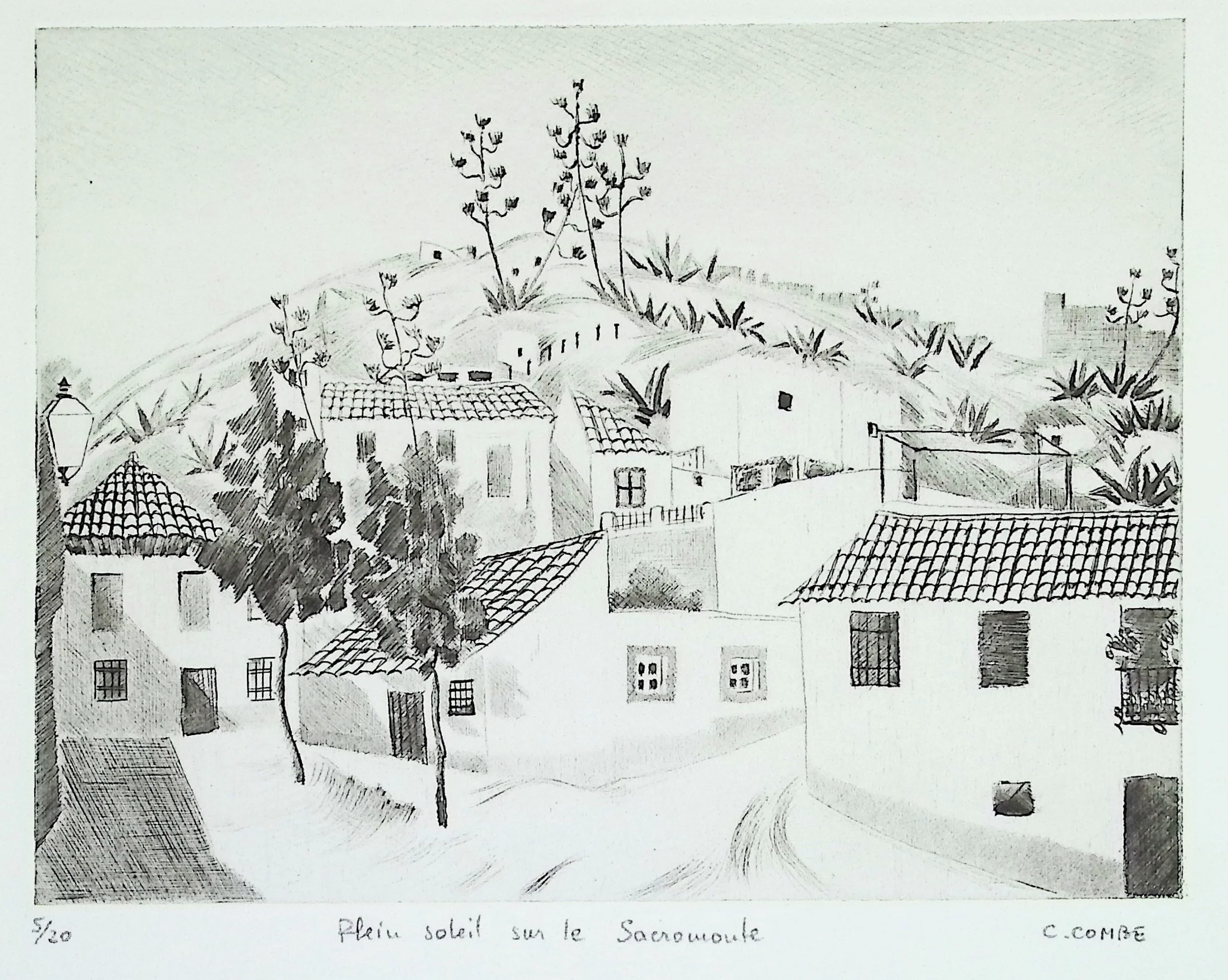 Camille COMBE : Plein soleil sur le Sacromonte, Gravure originale signée
