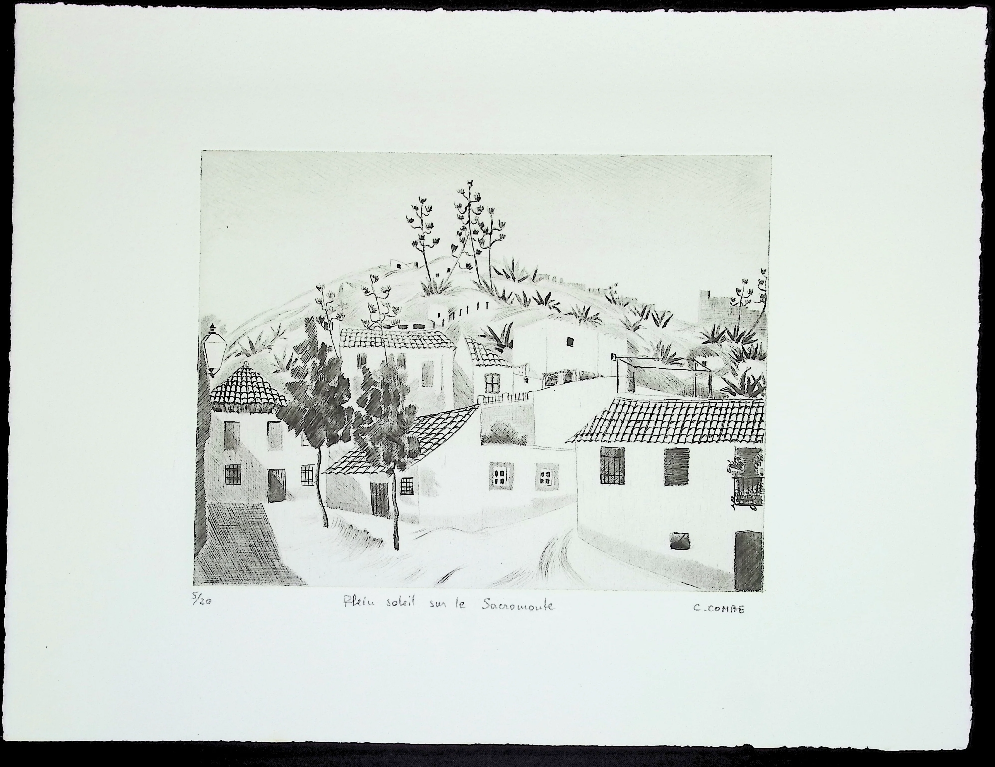 Camille COMBE : Plein soleil sur le Sacromonte, Gravure originale signée - Image 2