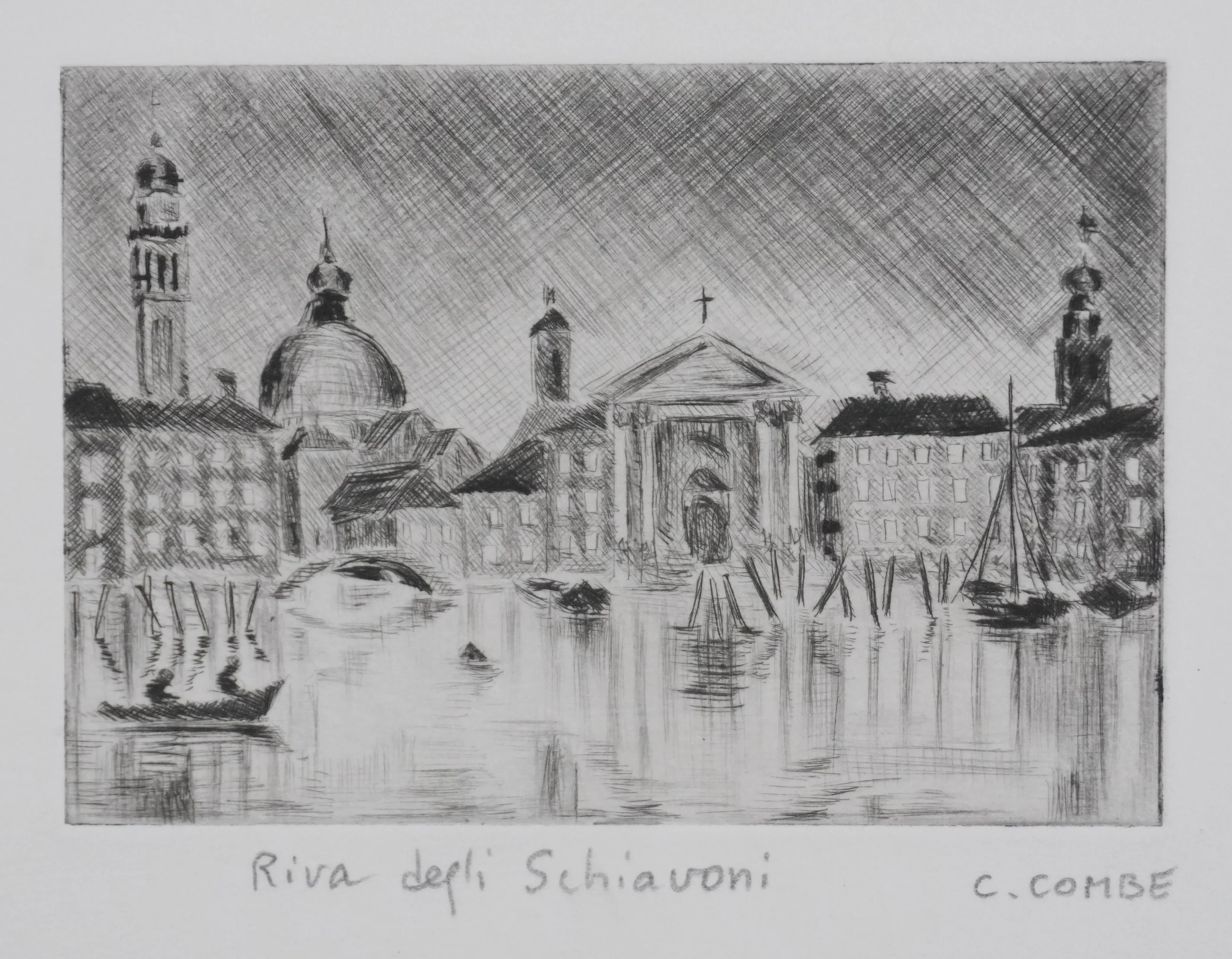 Camille COMBE : Riva degli Schiavoni, Gravure originale signée