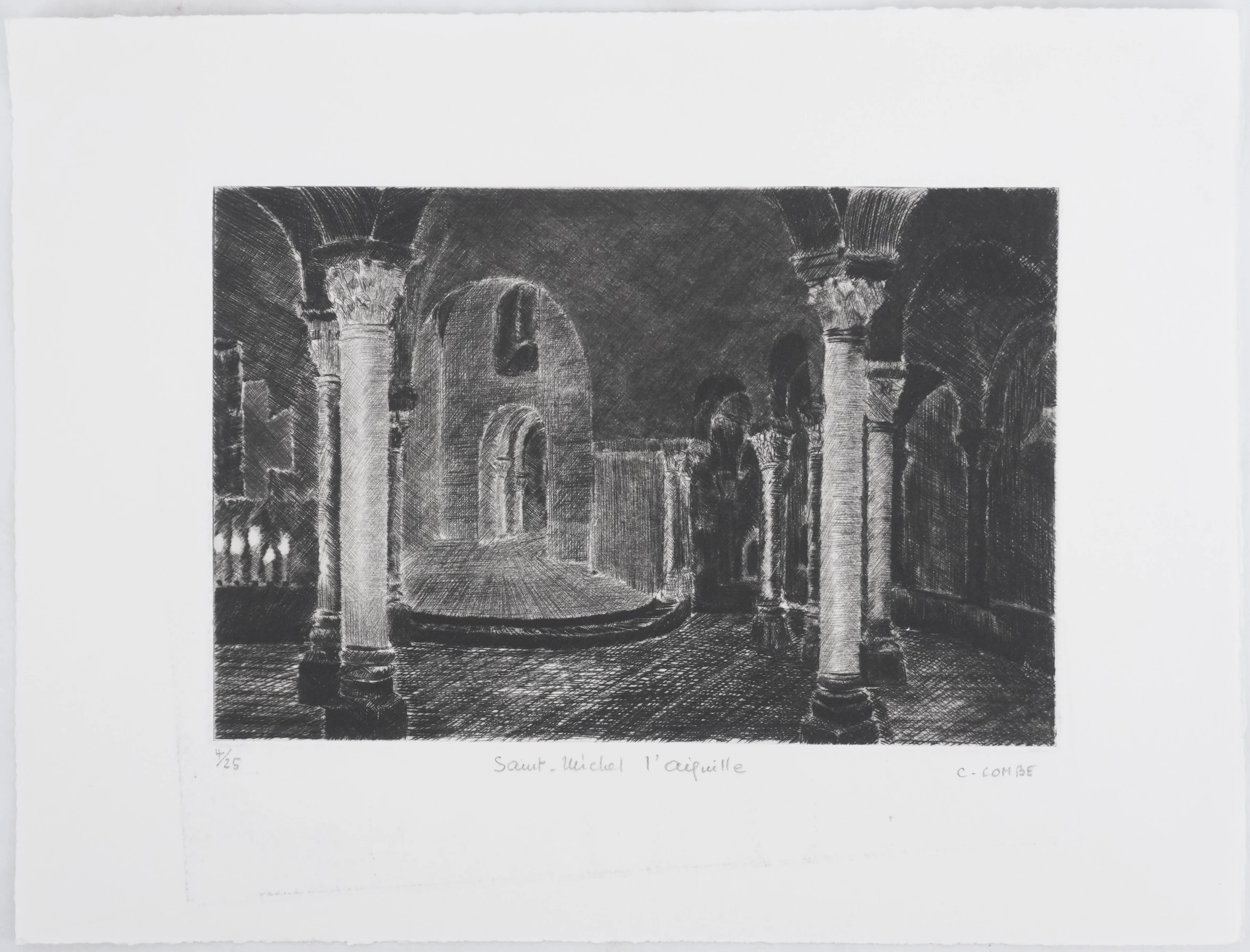 Camille COMBE : Saint-Michel l'aiguille, Gravure originale signée